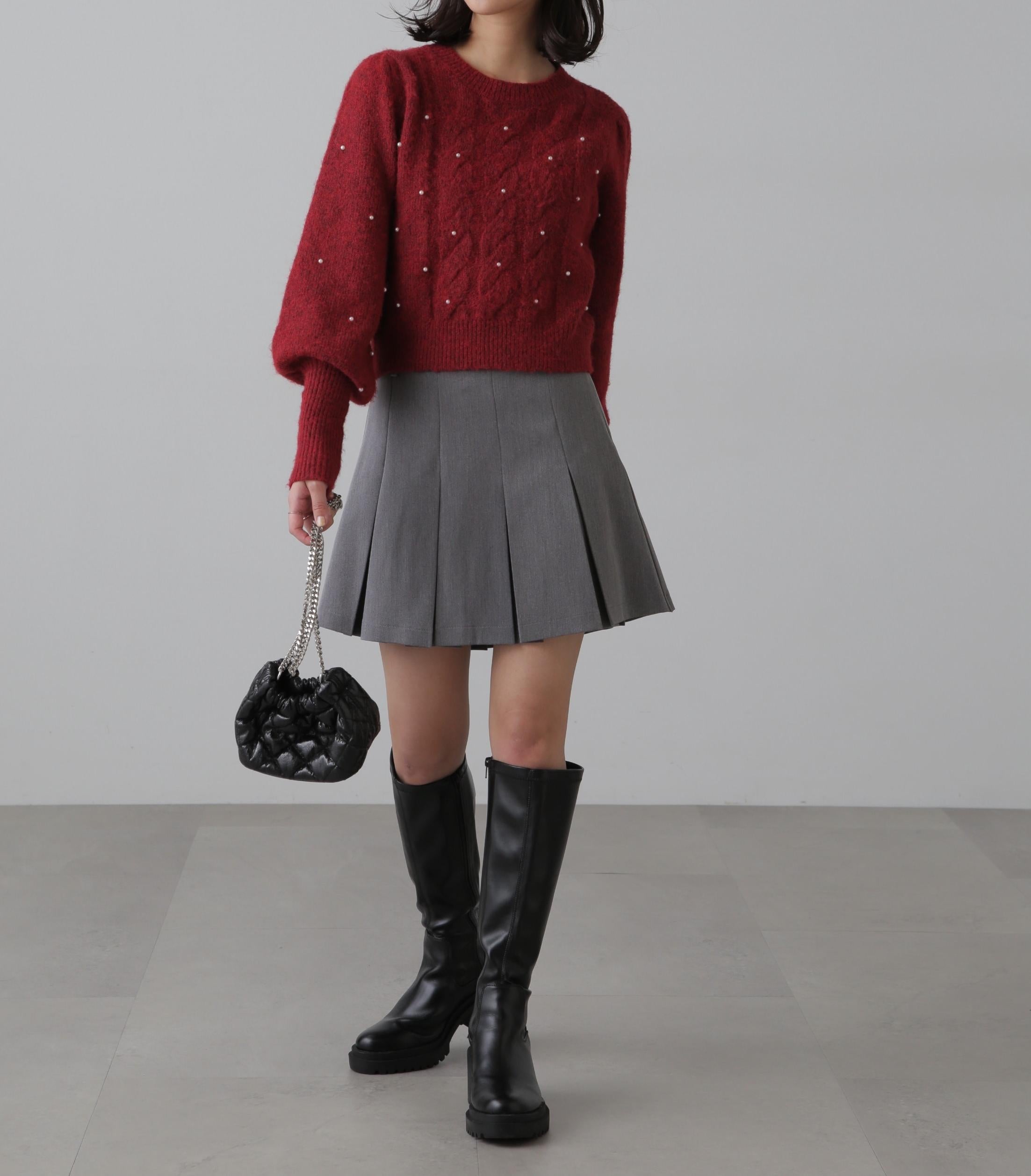 インナーパンツ付プリーツミニスカート グレー