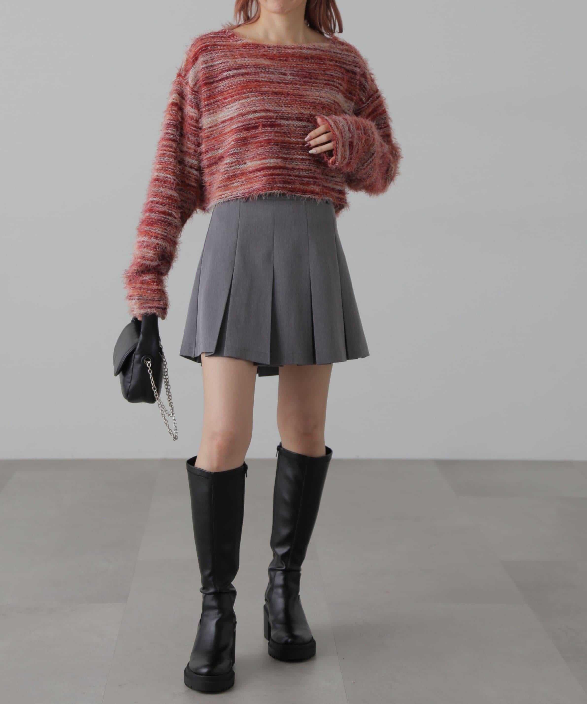 インナーパンツ付プリーツミニスカート グレー