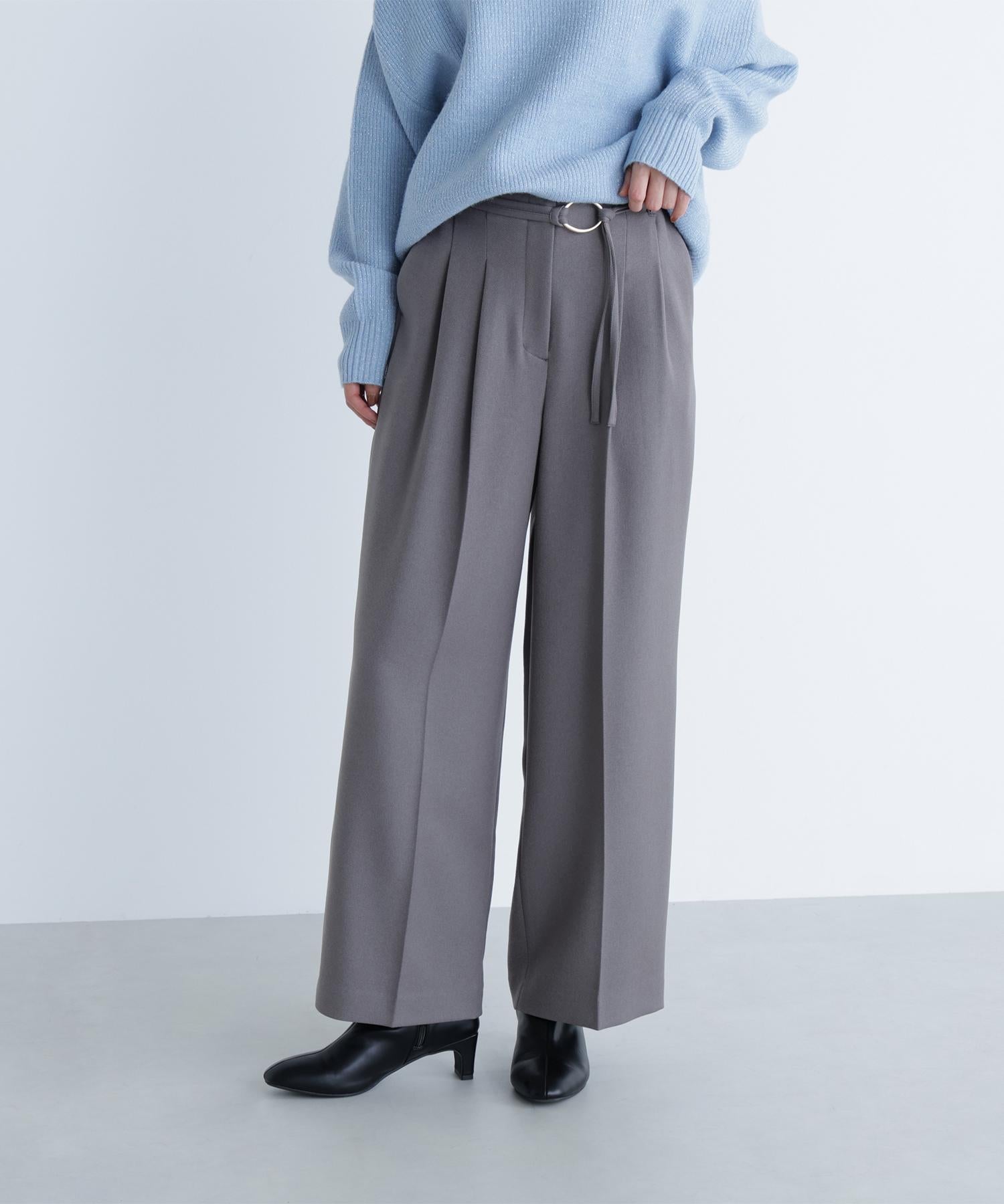 ダブルベルトワイドパンツ ウォームグレー