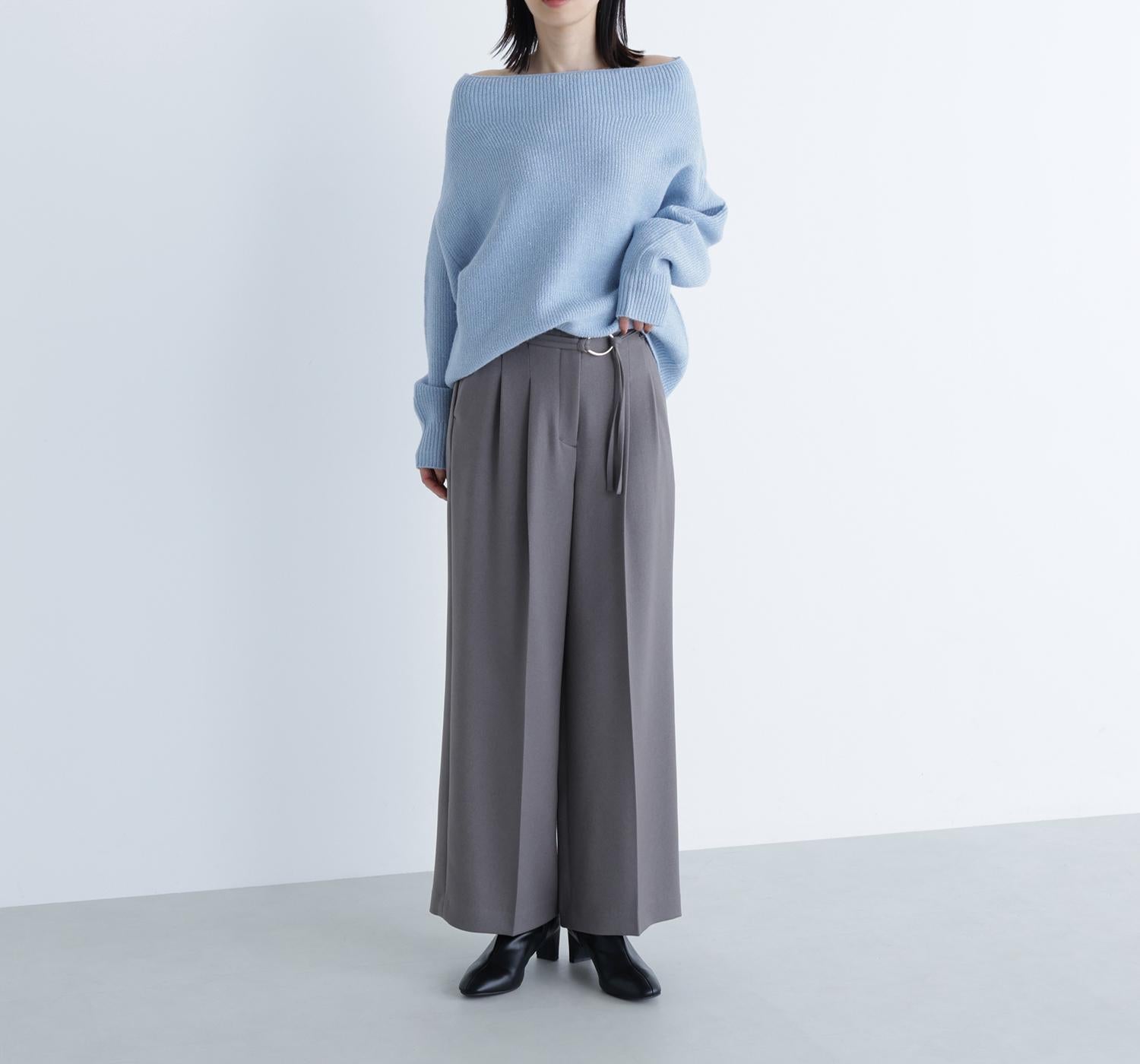 ダブルベルトワイドパンツ ウォームグレー