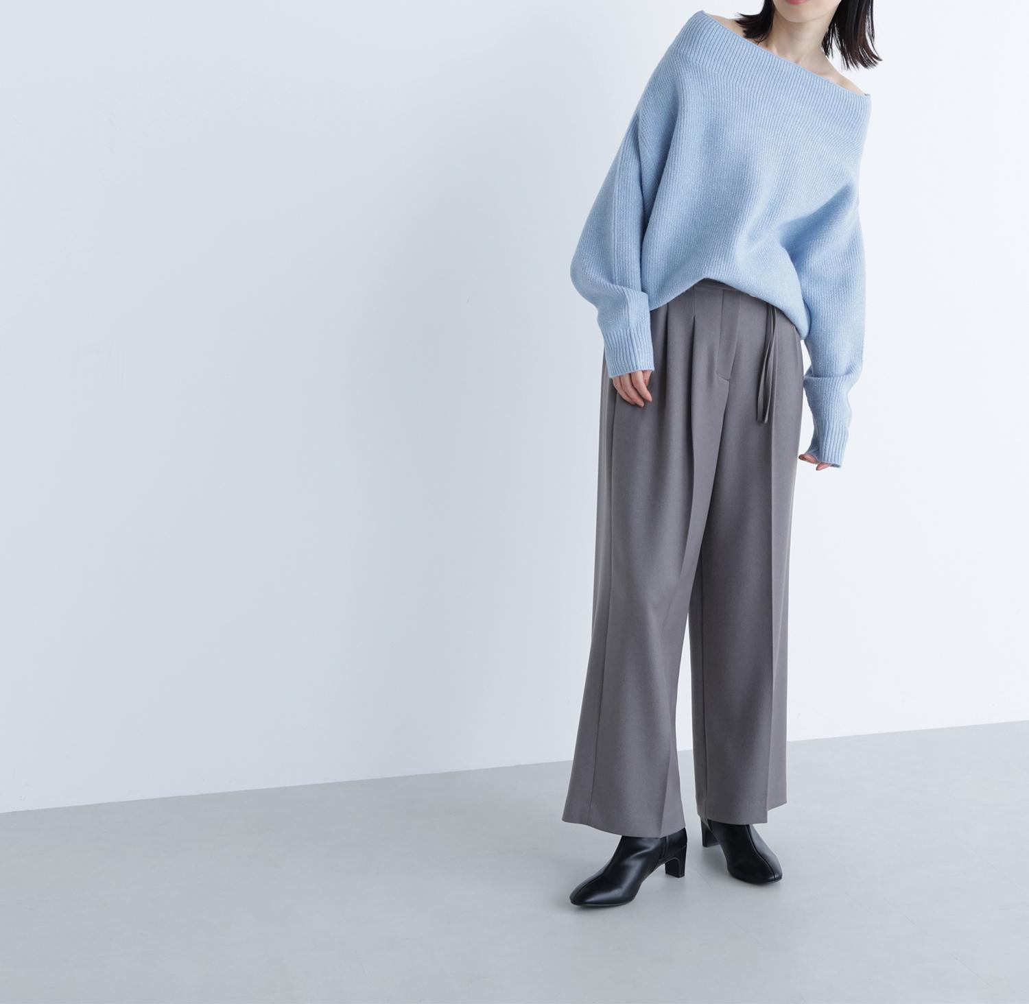 ダブルベルトワイドパンツ ウォームグレー