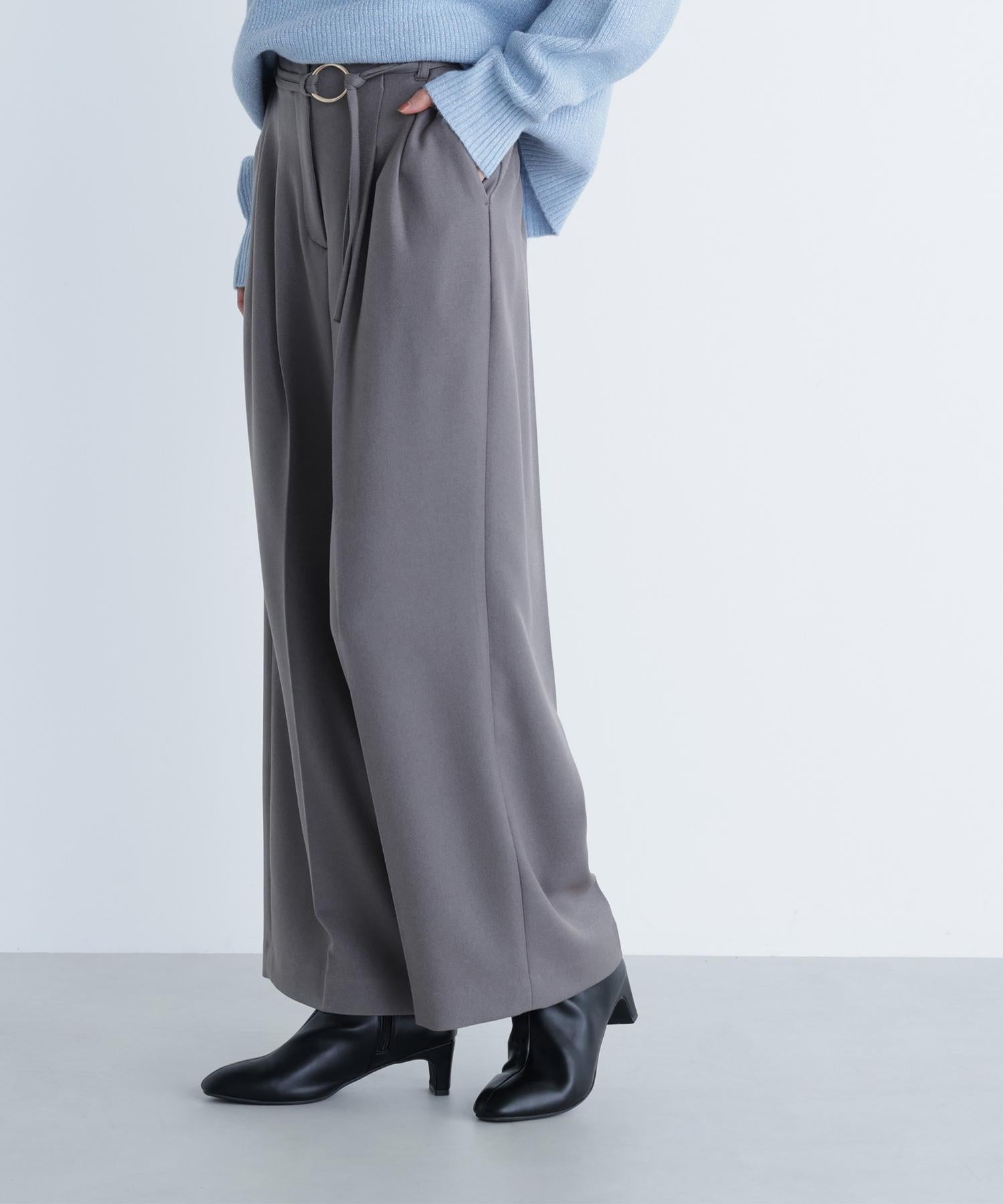 ダブルベルトワイドパンツ ウォームグレー