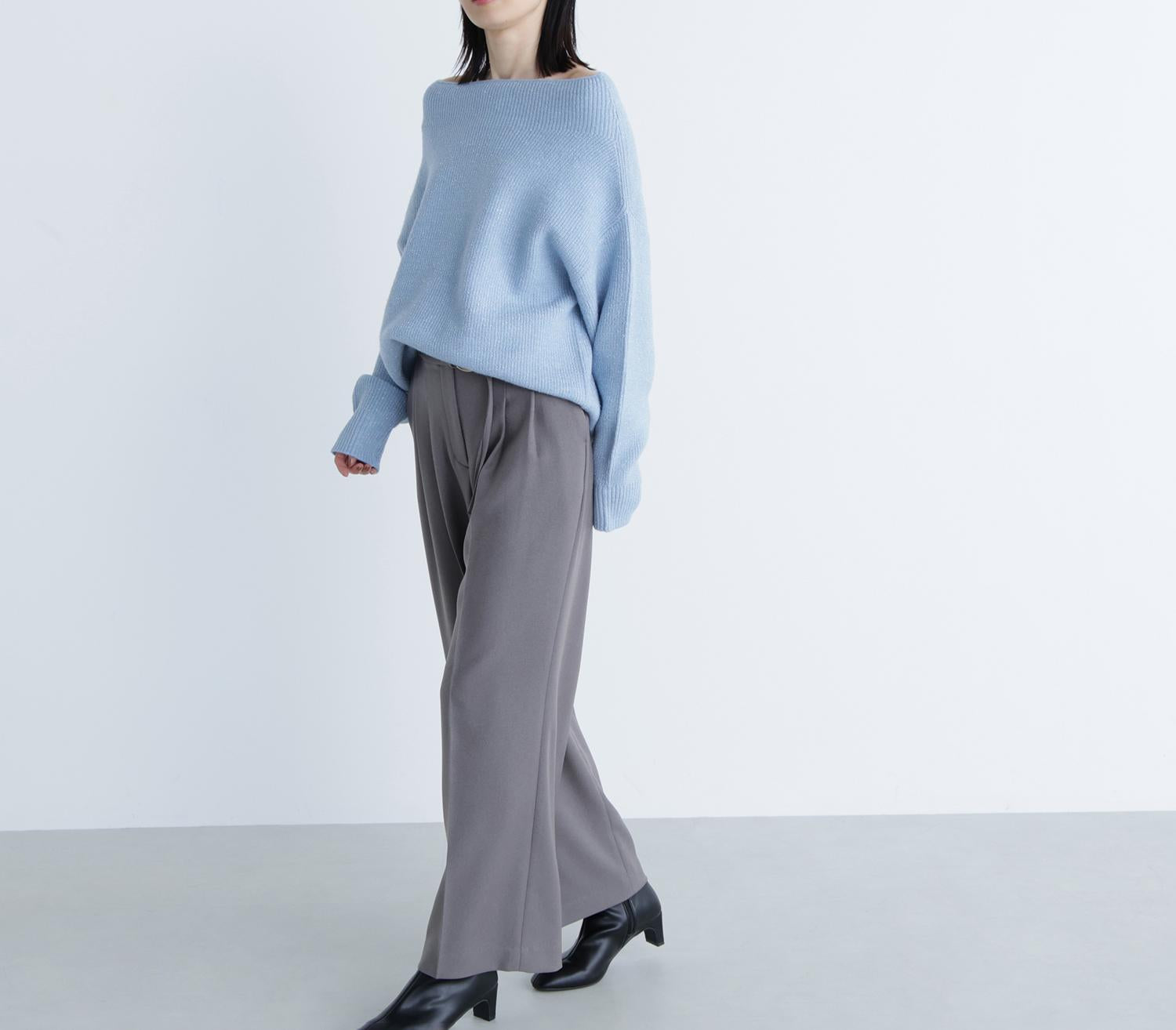 ダブルベルトワイドパンツ ウォームグレー