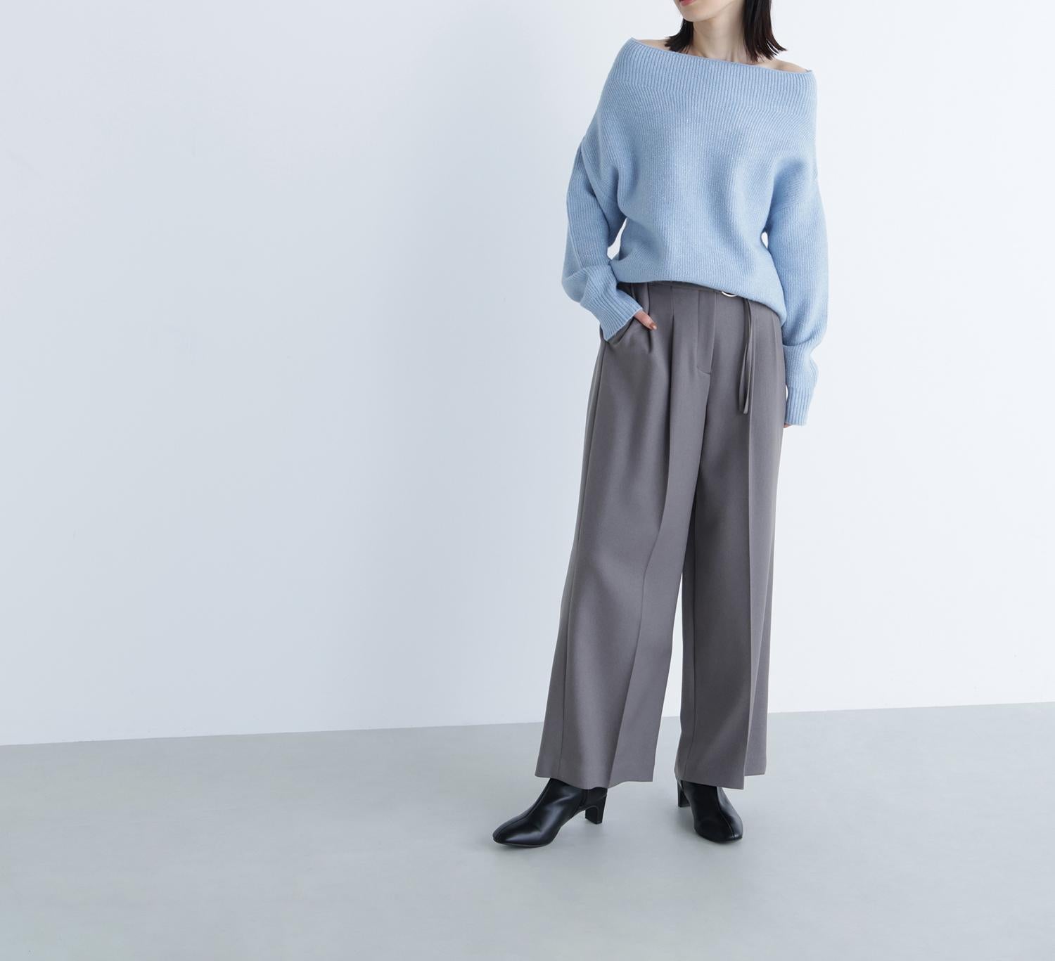 ダブルベルトワイドパンツ ウォームグレー