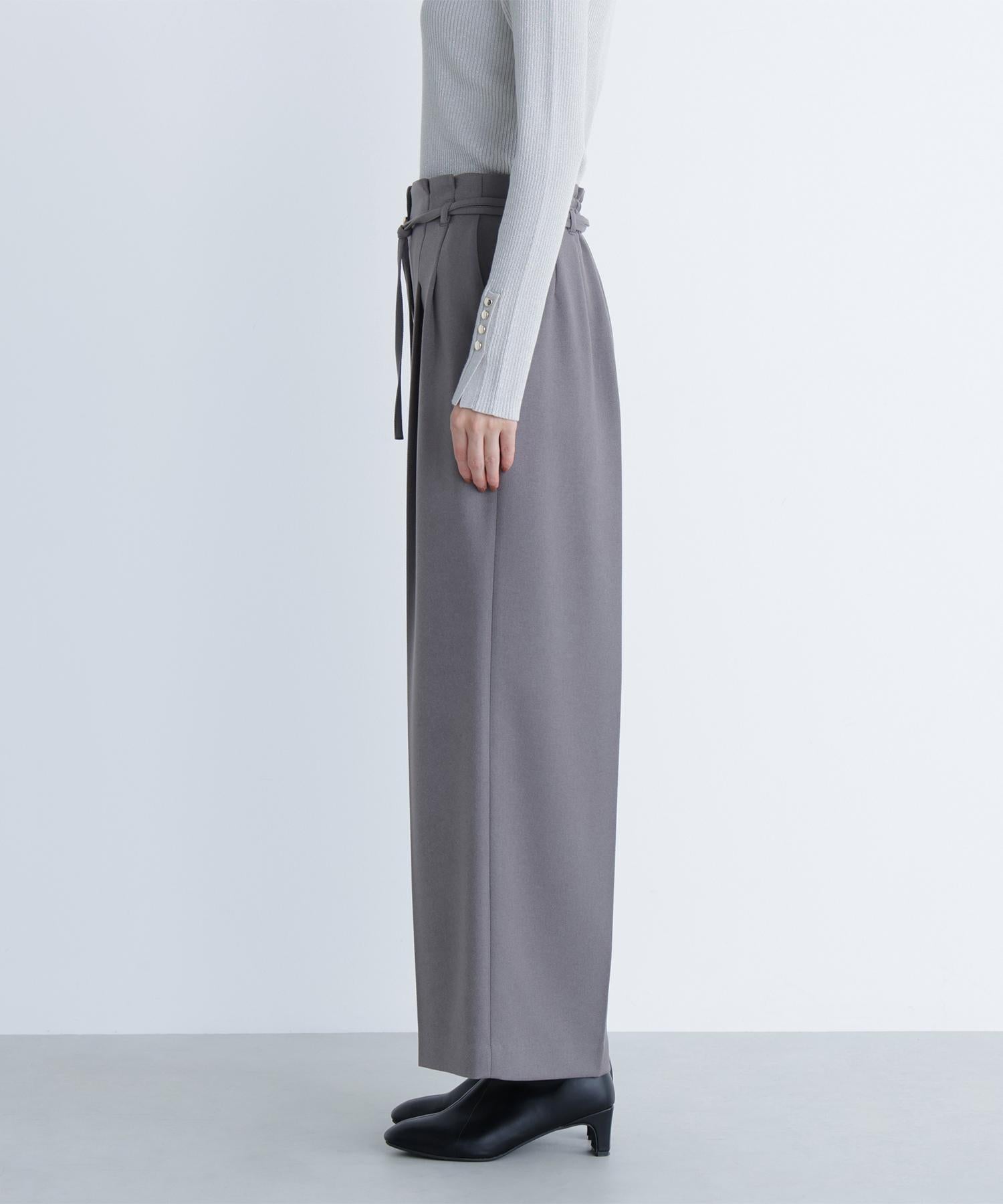 ダブルベルトワイドパンツ ウォームグレー