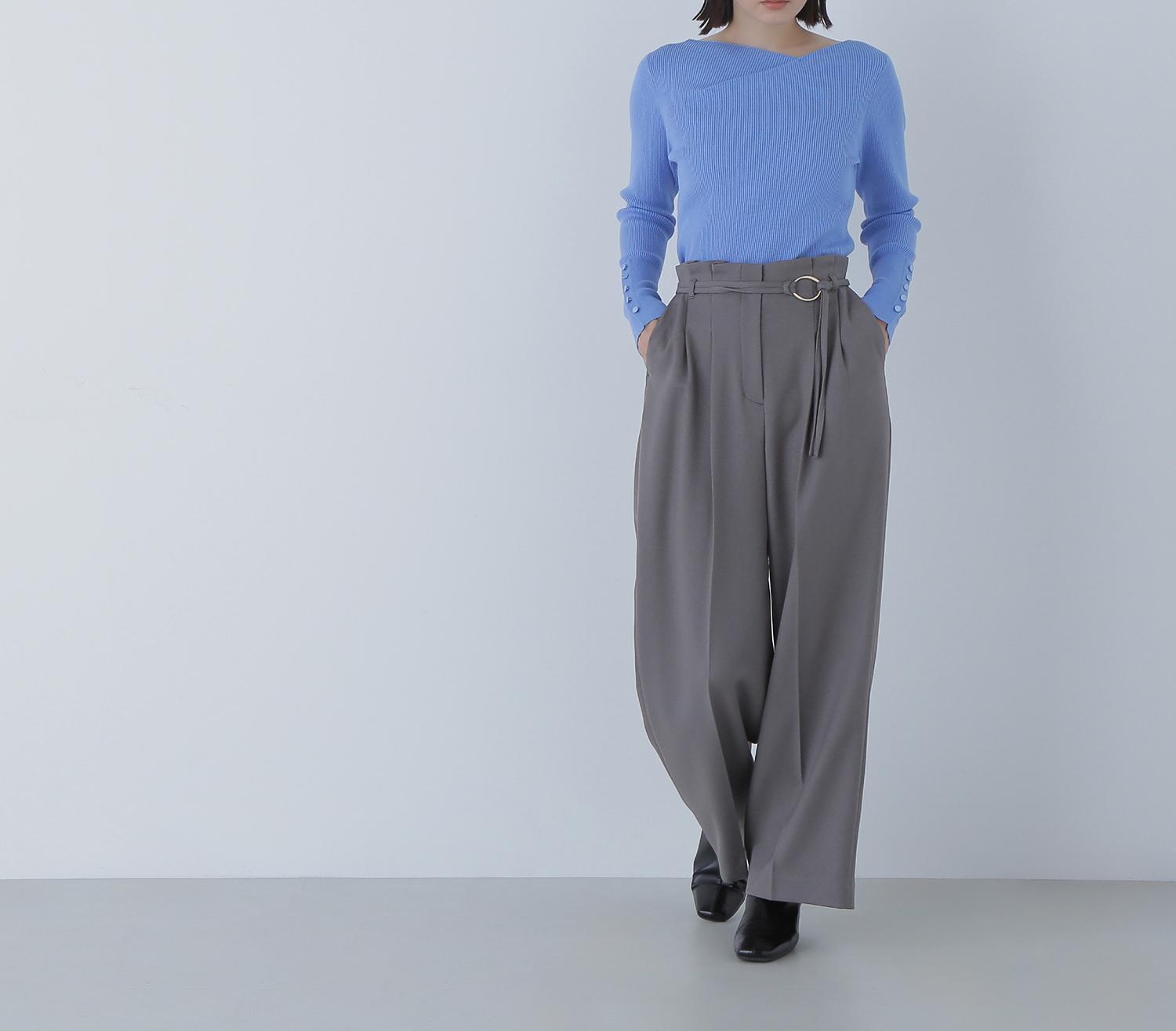 ダブルベルトワイドパンツ ウォームグレー