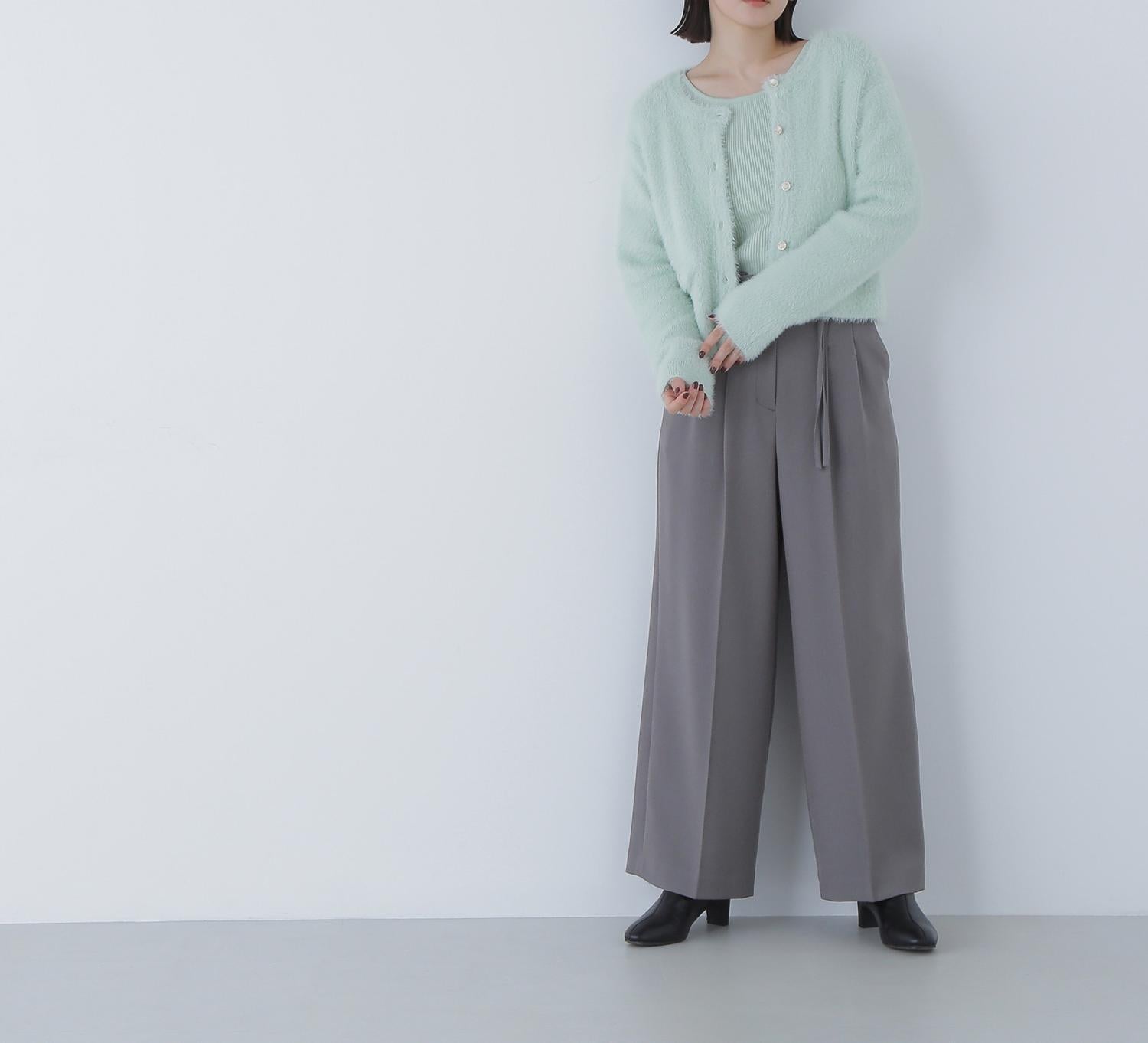 ダブルベルトワイドパンツ ウォームグレー