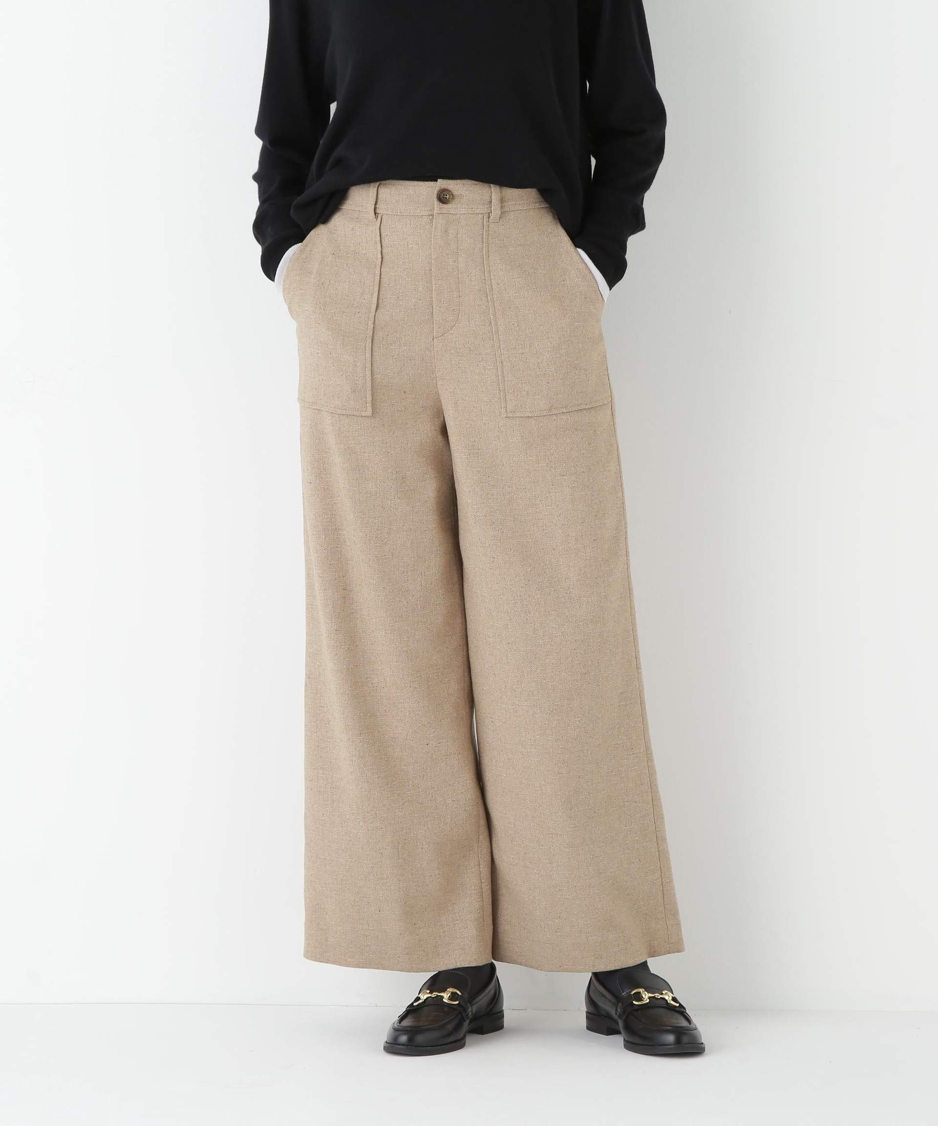 シルクネップツイルツィードベイカーセミワイドパンツ ベージュ