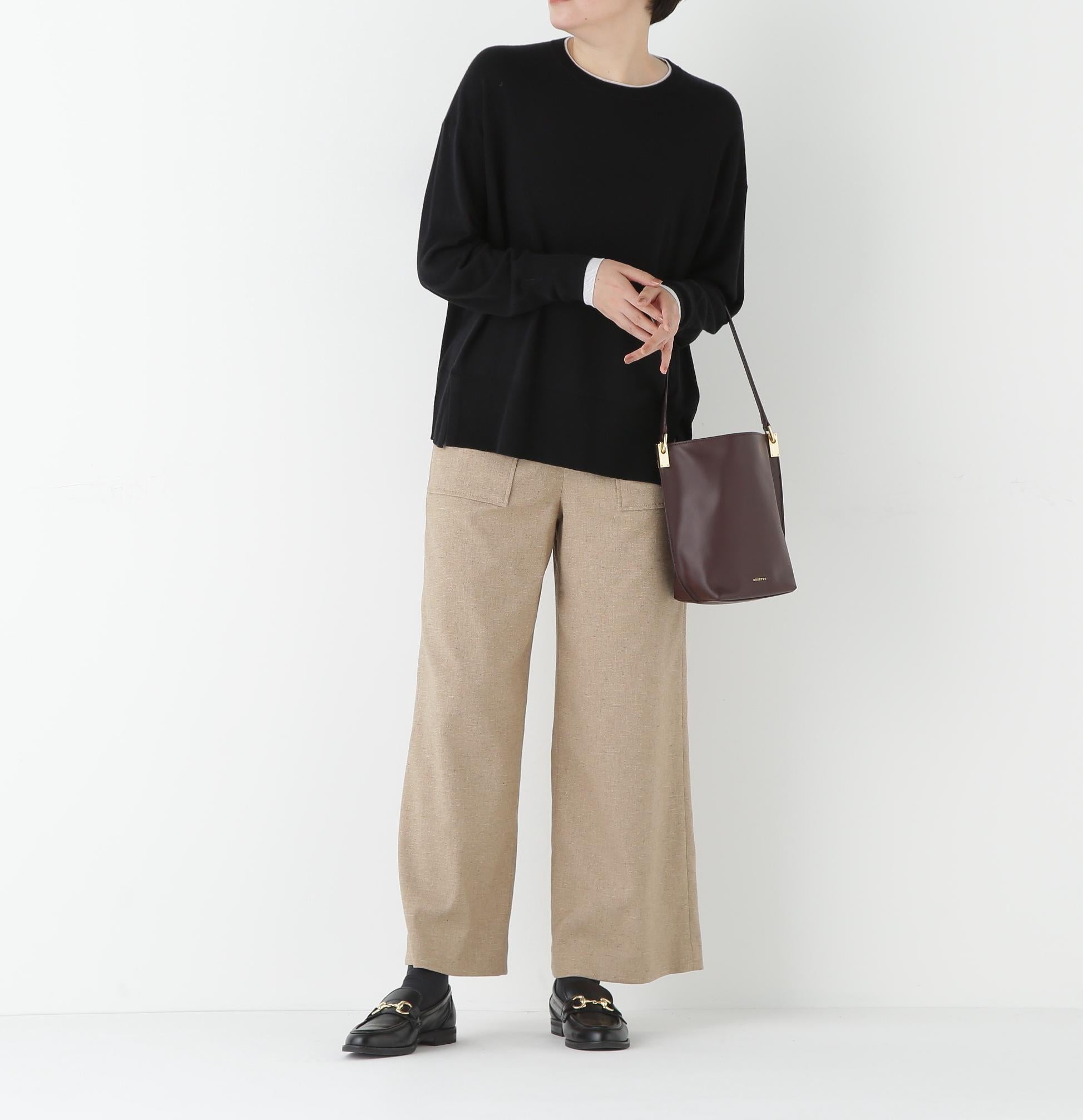 シルクネップツイルツィードベイカーセミワイドパンツ ベージュ