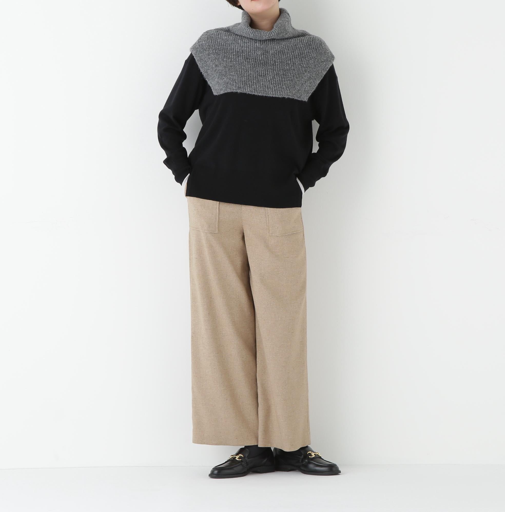 シルクネップツイルツィードベイカーセミワイドパンツ ベージュ