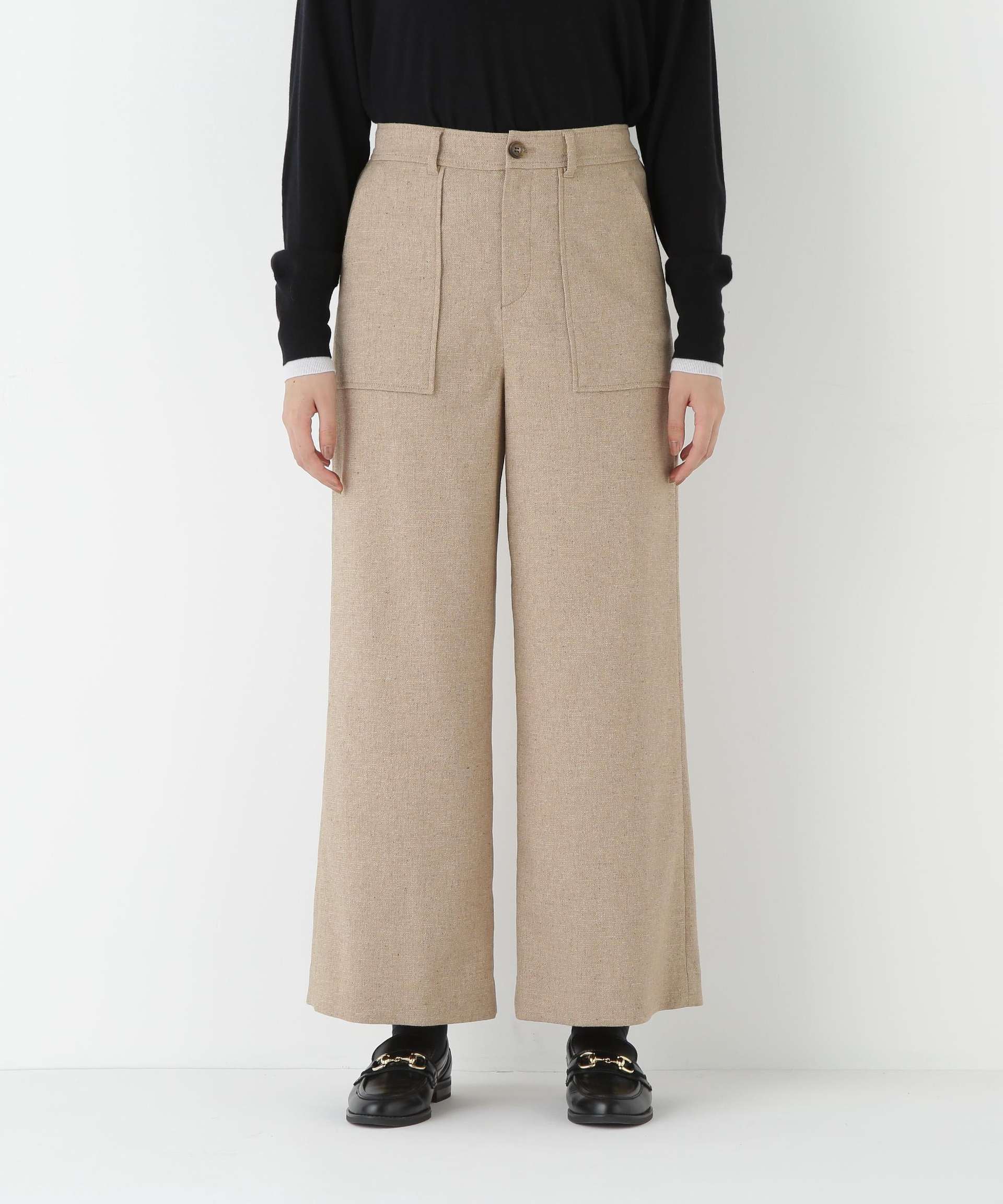 シルクネップツイルツィードベイカーセミワイドパンツ ベージュ