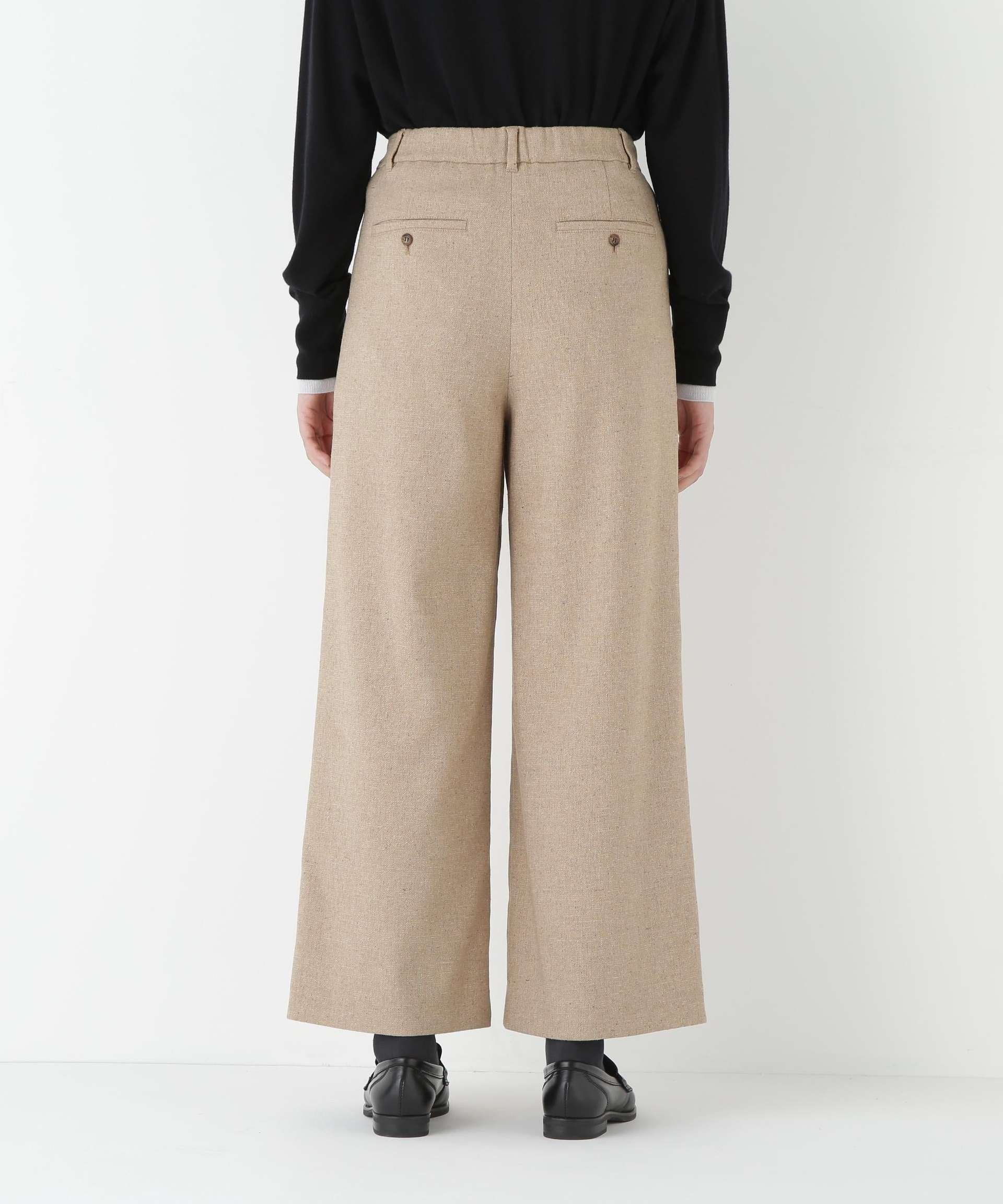 シルクネップツイルツィードベイカーセミワイドパンツ ベージュ