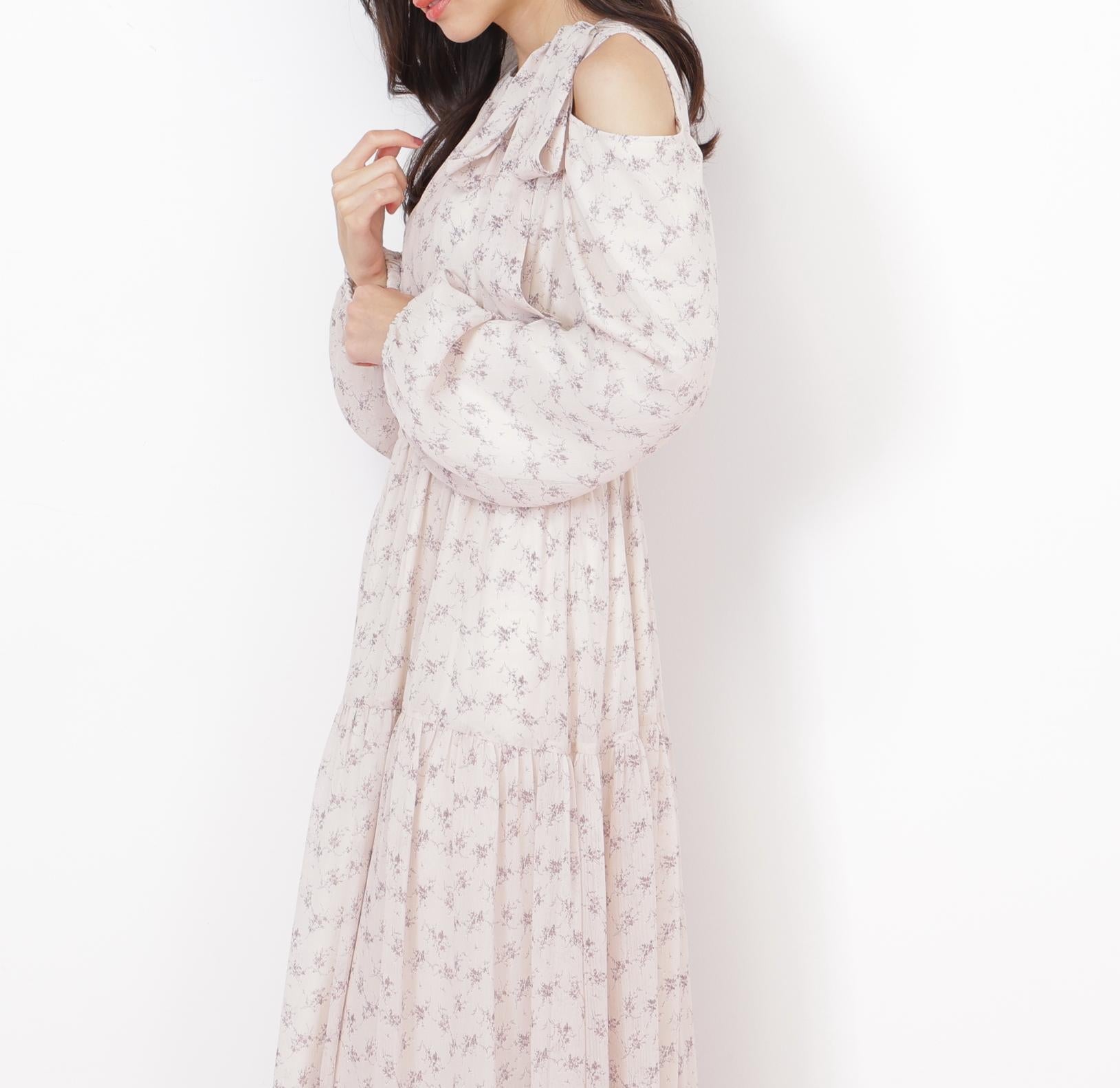 小花柄ボウタイワンピース エクリュ1