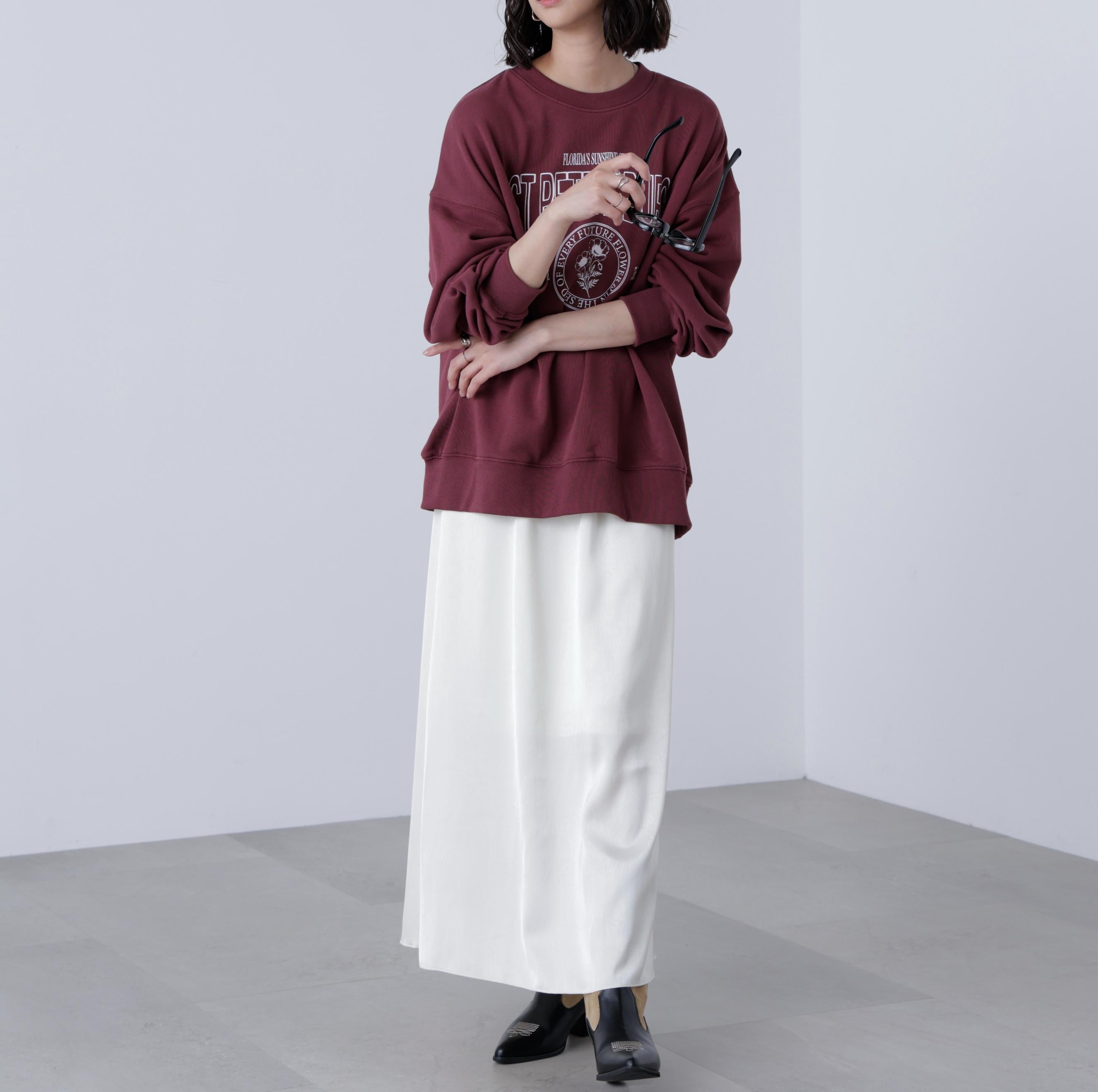 サテンナローロングスカート アイボリー