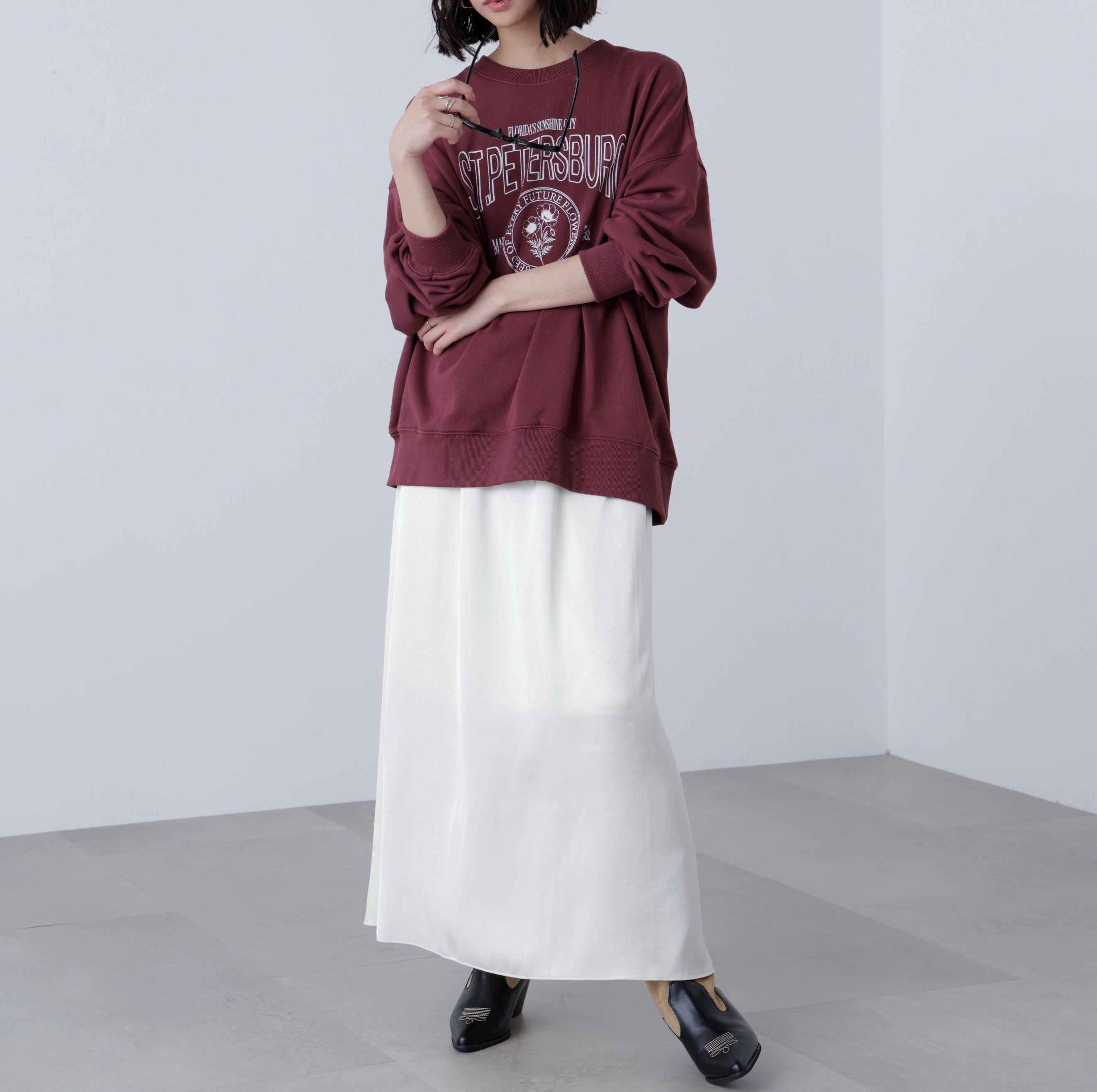 サテンナローロングスカート アイボリー