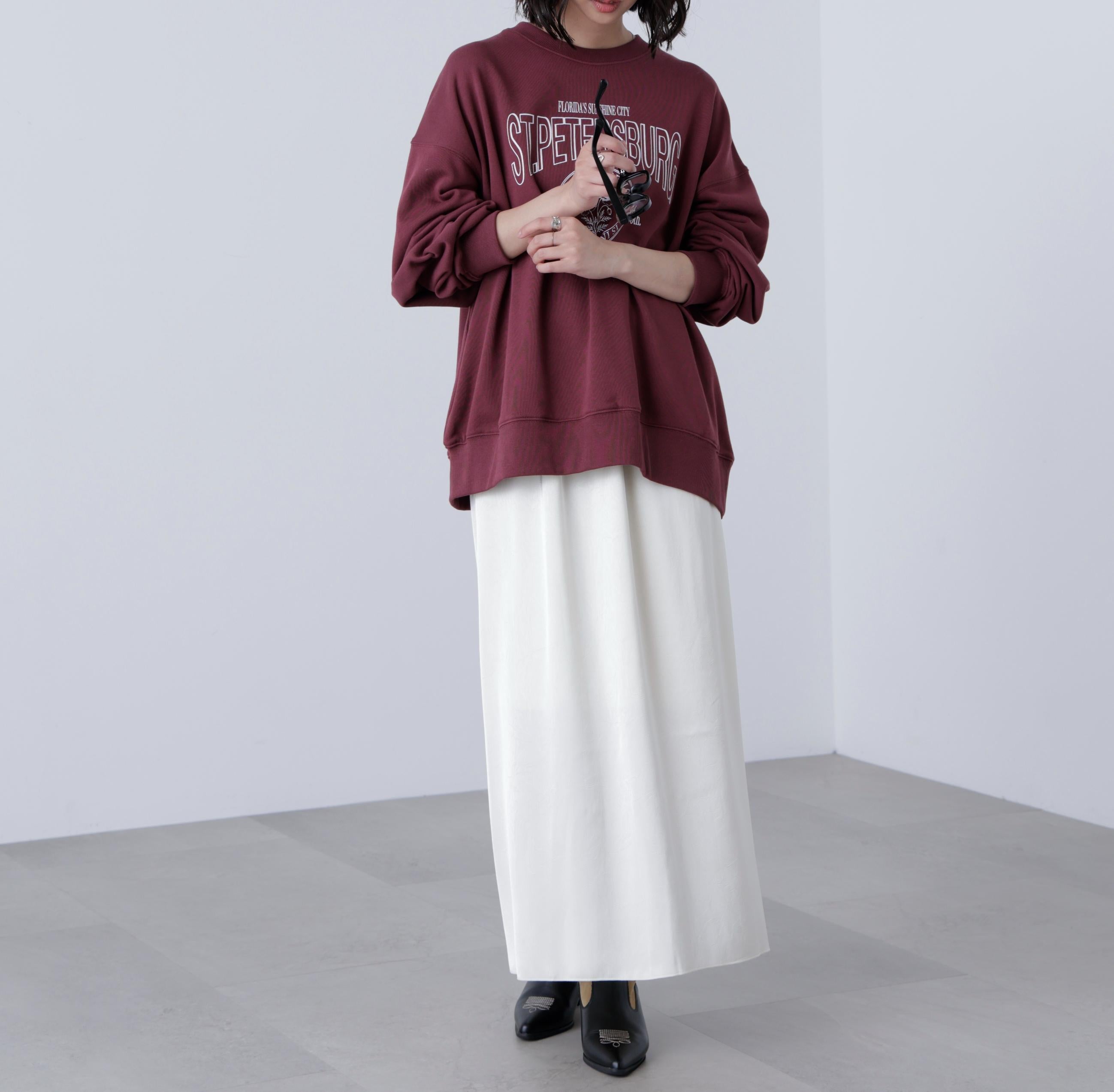 サテンナローロングスカート アイボリー