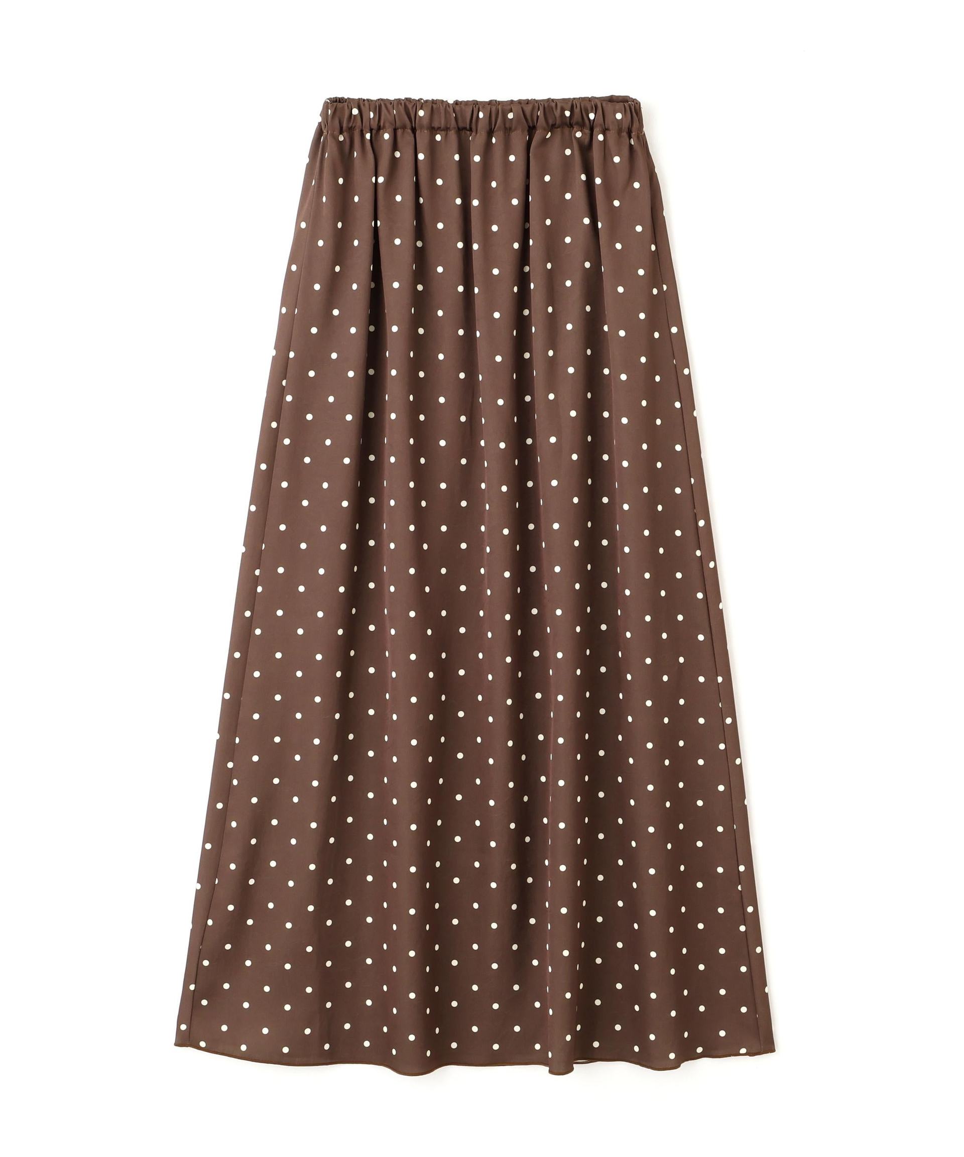 サテンナローロングスカート ブラウンドット1