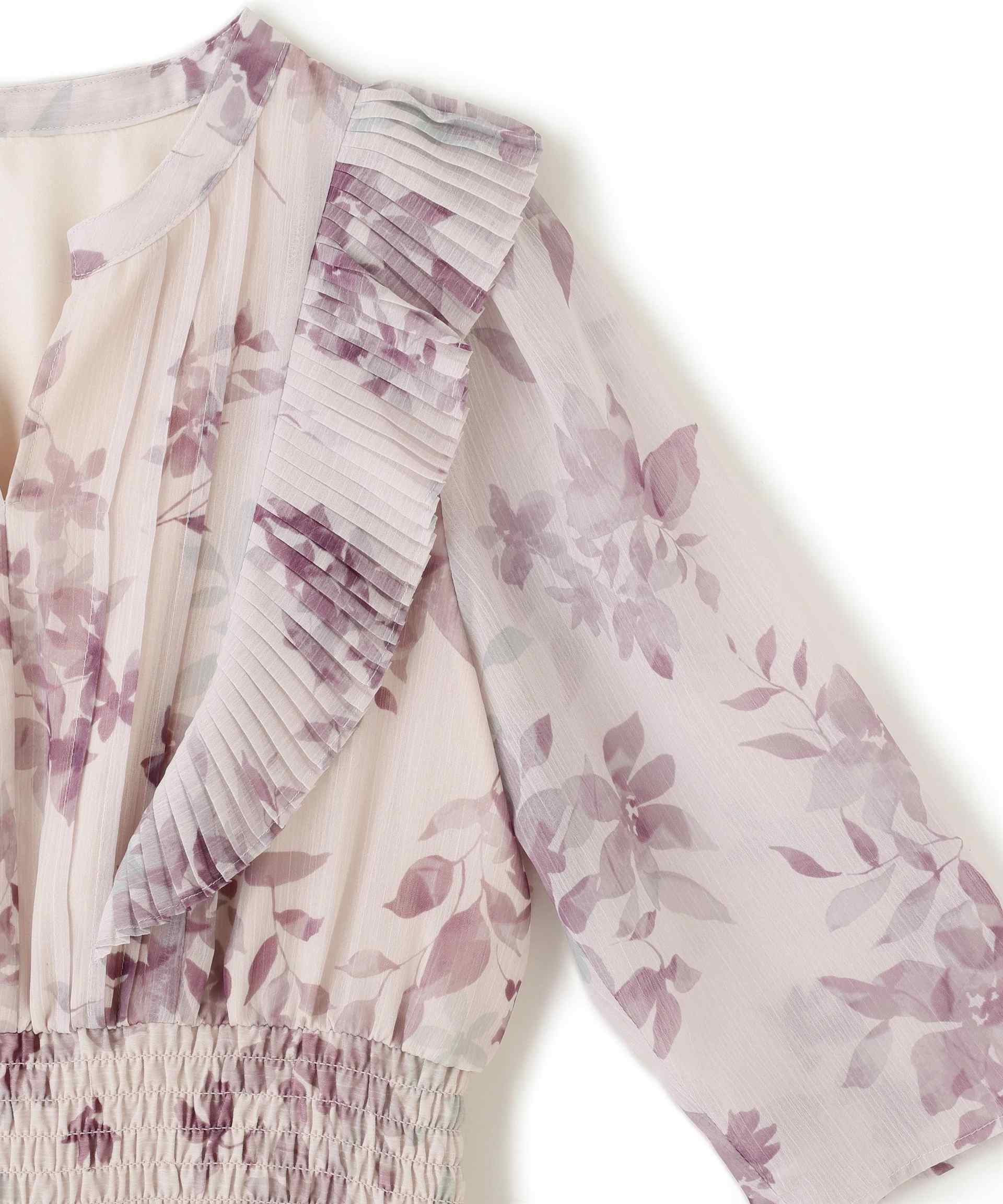 ぼかしフラワープリントワンピース ラベンダー1