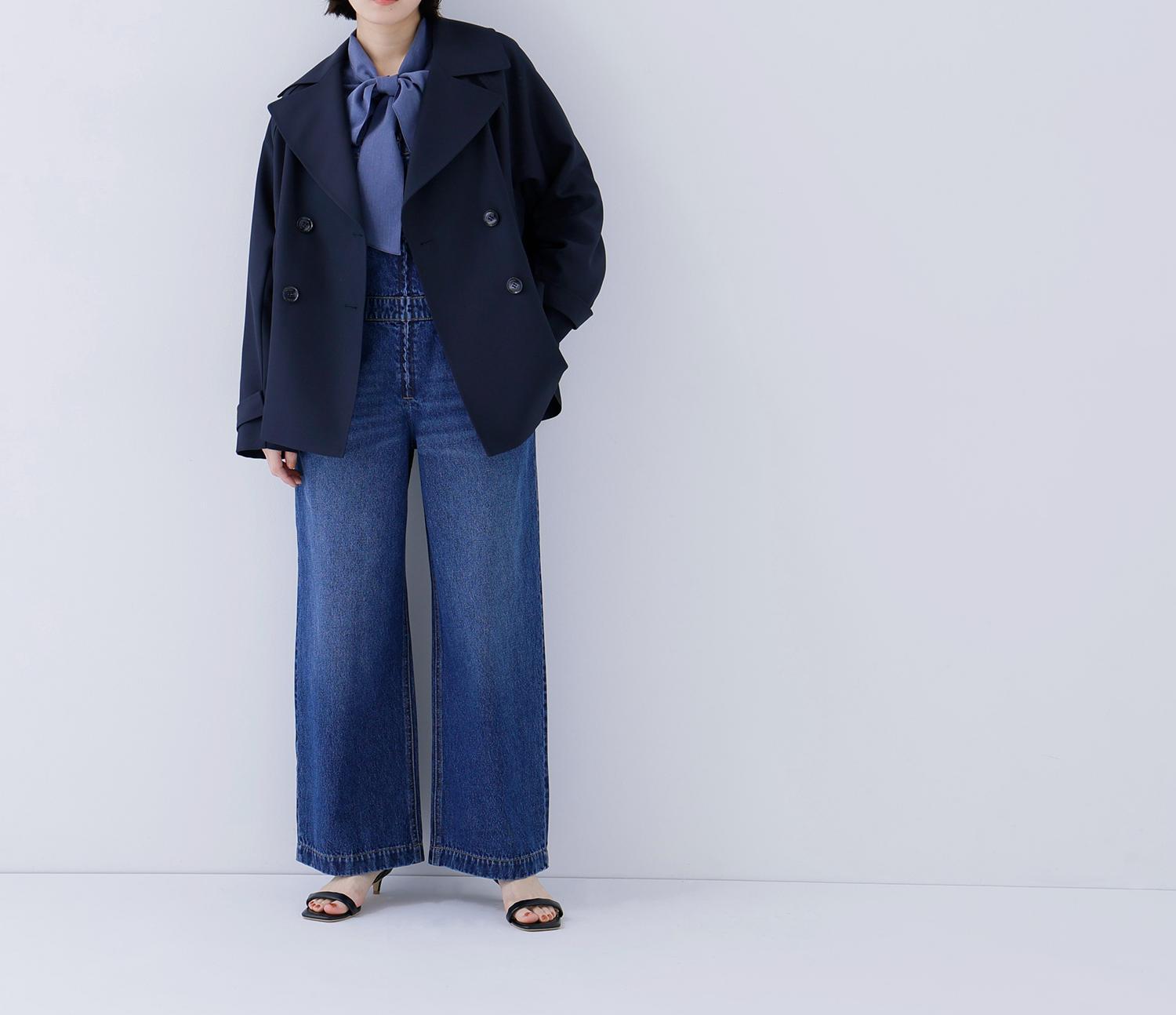 ハーフトレンチコート ネイビー