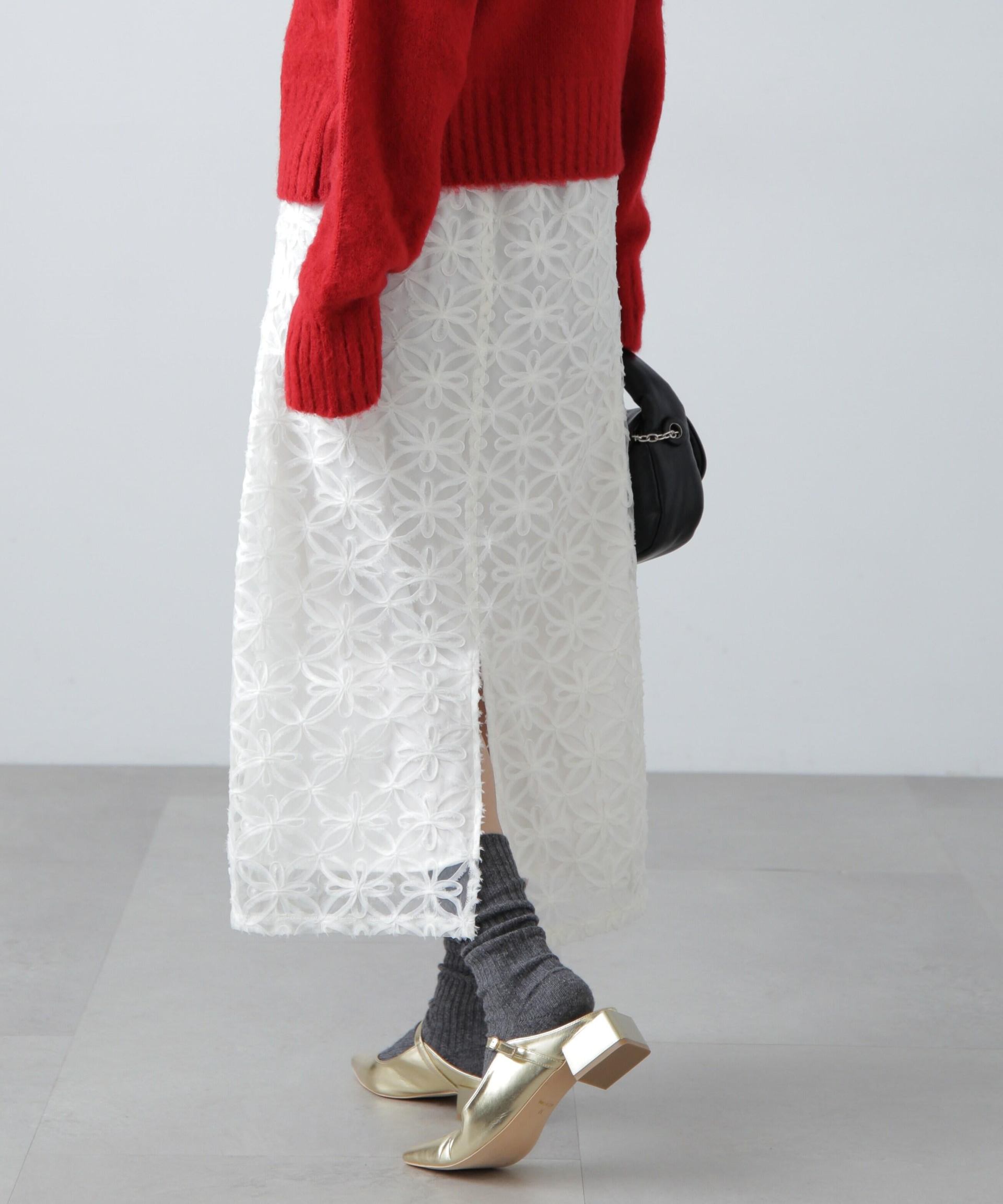 チュールフラワーシアーナロースカート オフホワイト