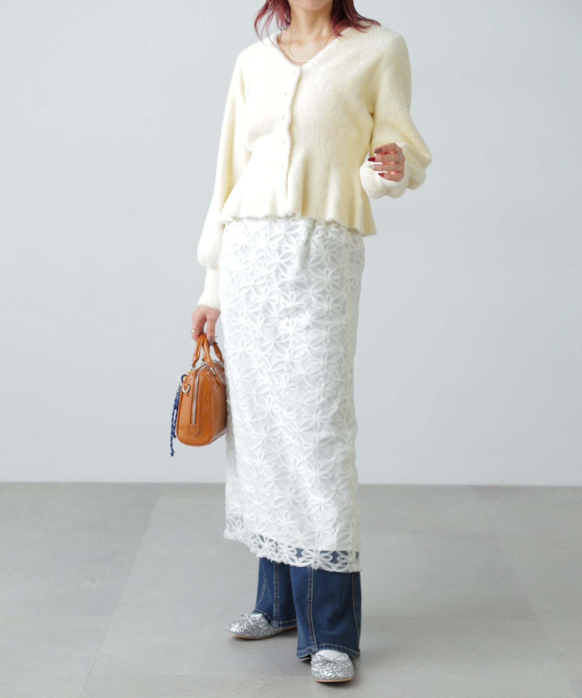 チュールフラワーシアーナロースカート オフホワイト