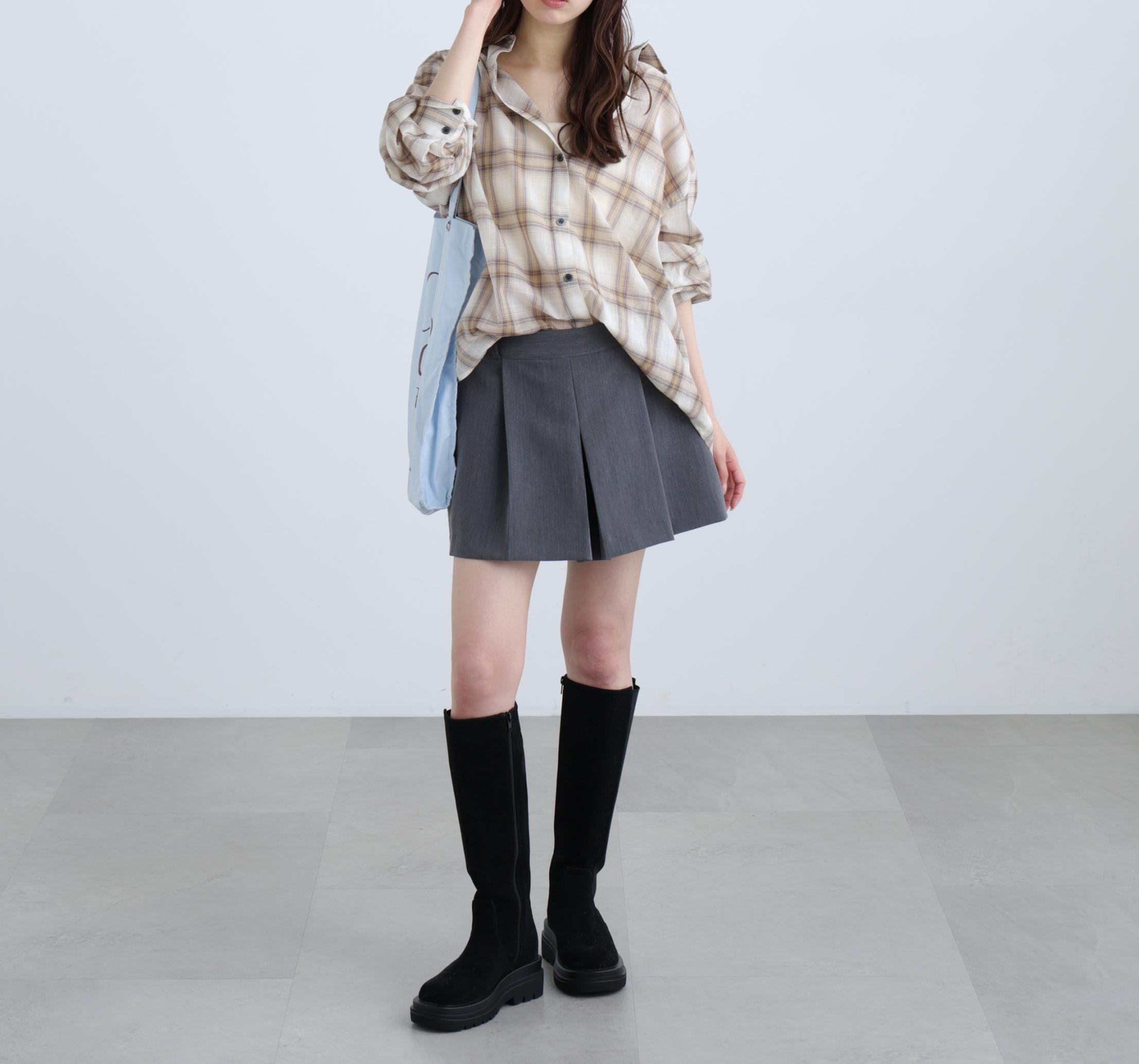 シアーチェックシャツ ブラウンベース1