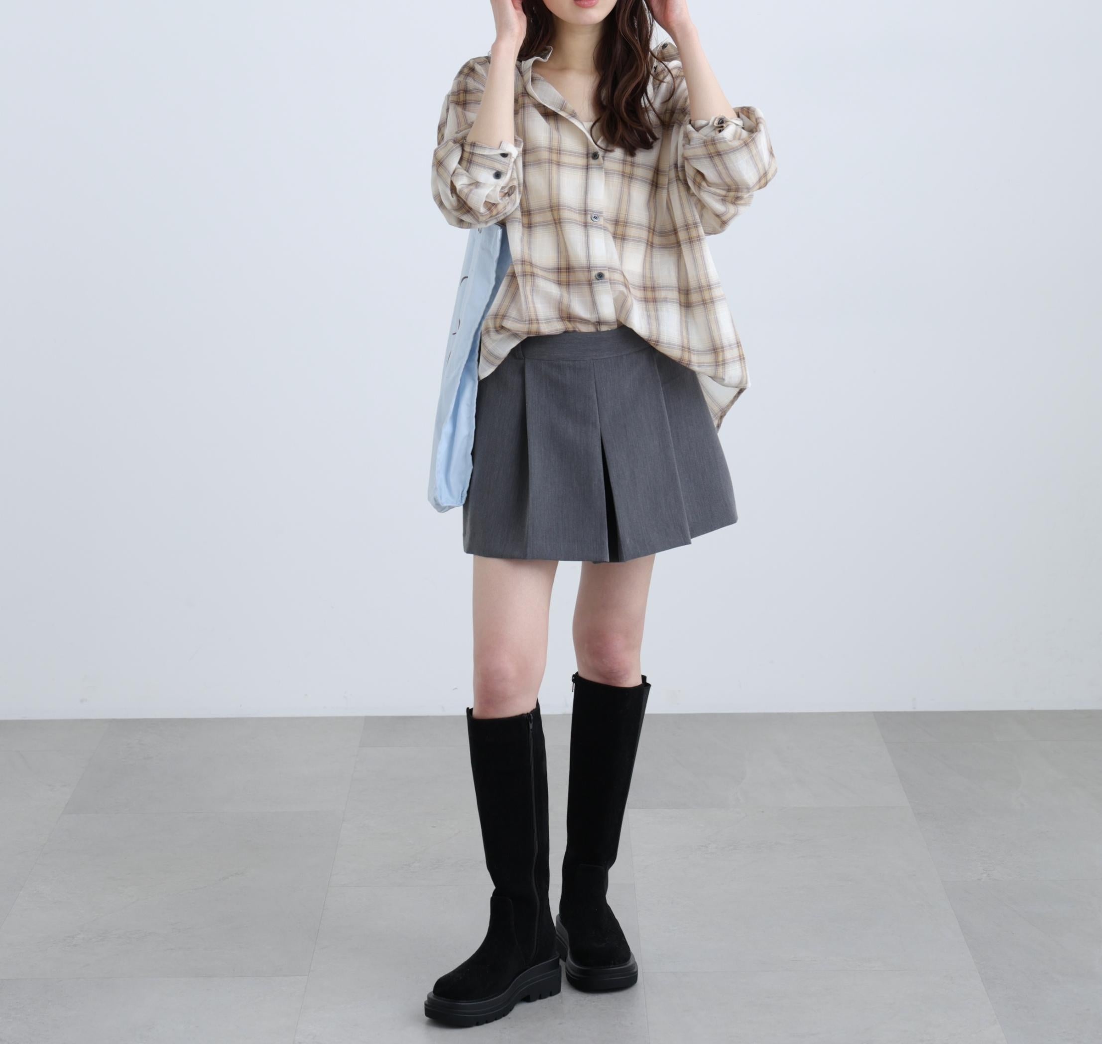 シアーチェックシャツ ブラウンベース1