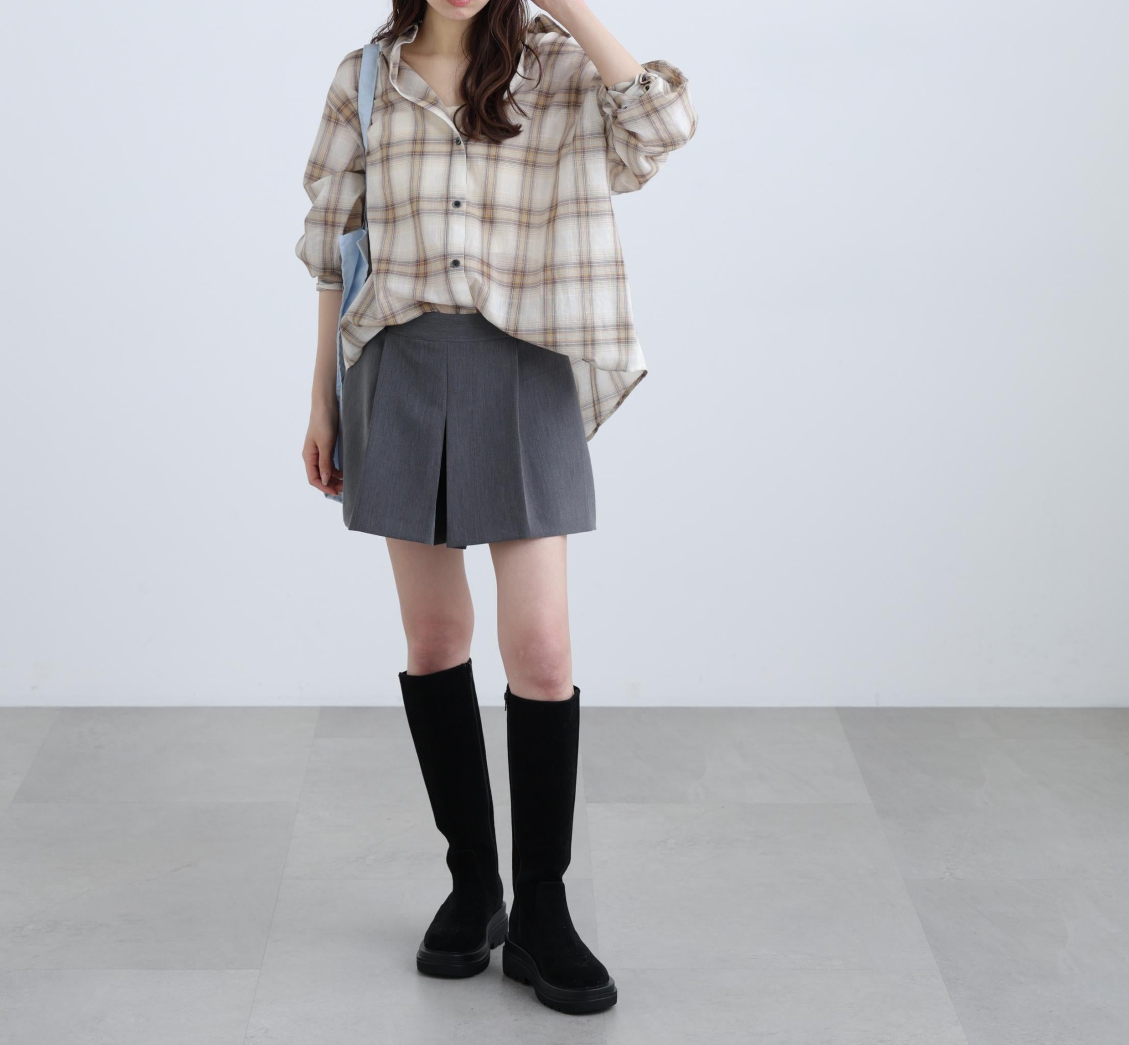 シアーチェックシャツ ブラウンベース1