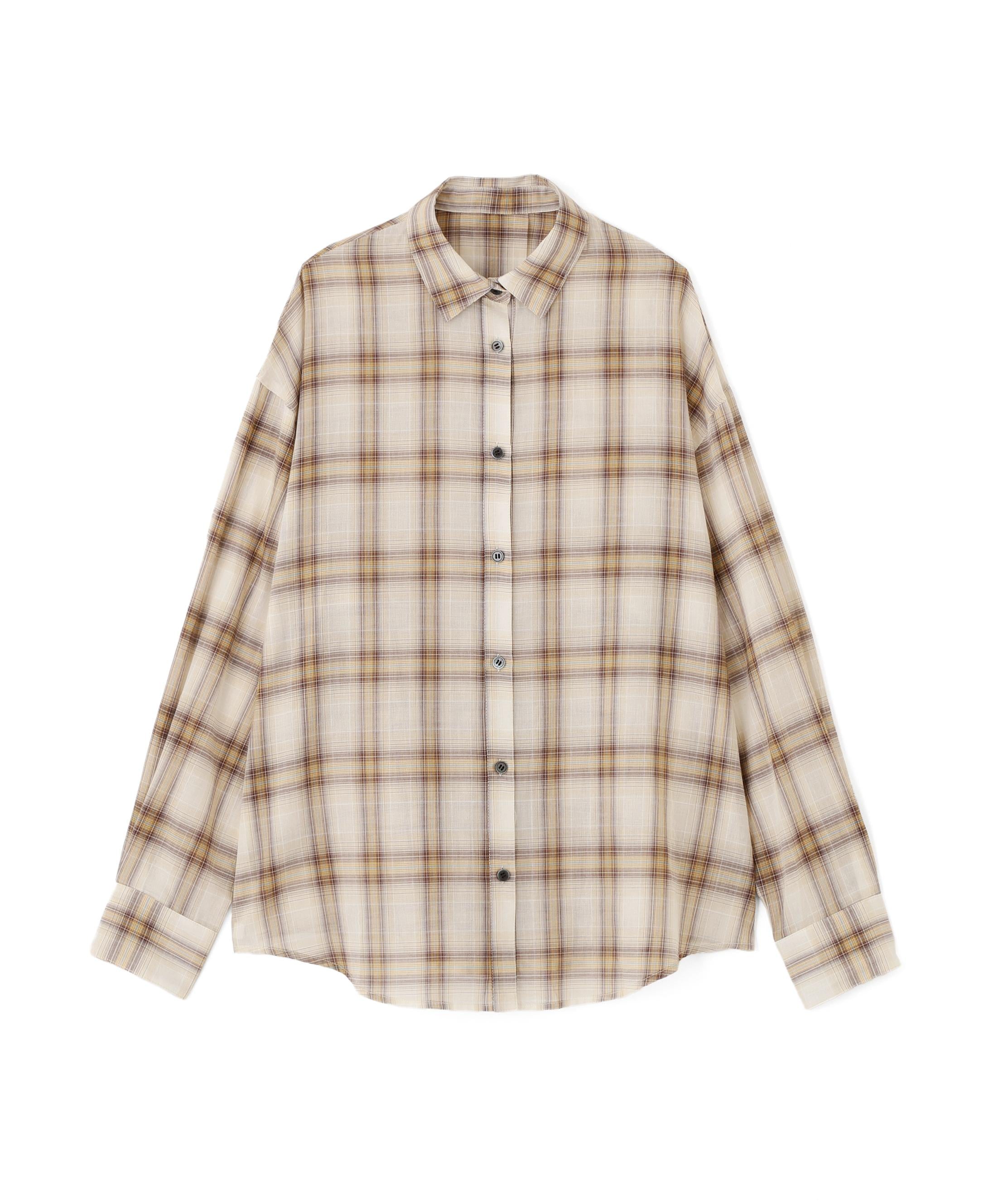 シアーチェックシャツ ブラウンベース1