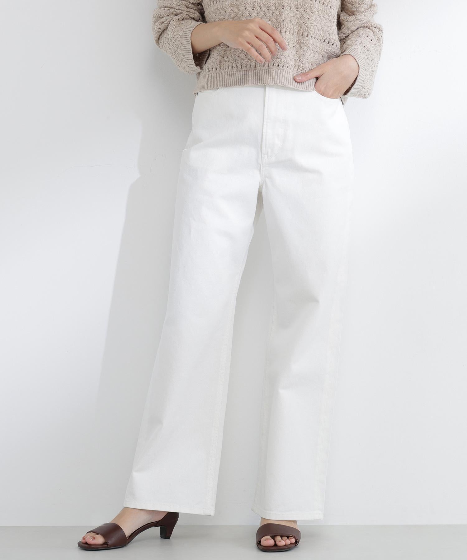 ワイドストレートデニムパンツ オフホワイト1
