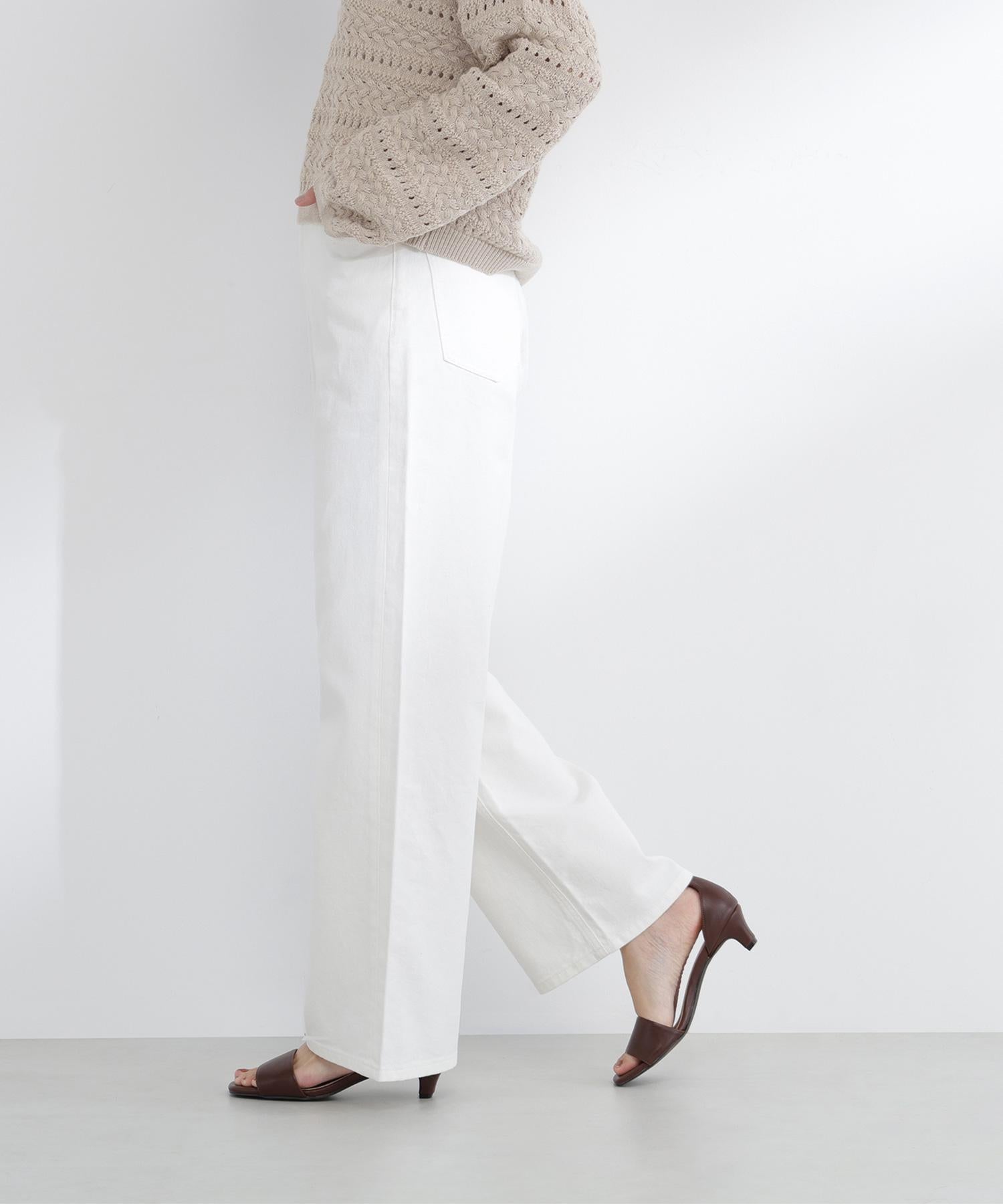 ワイドストレートデニムパンツ オフホワイト1