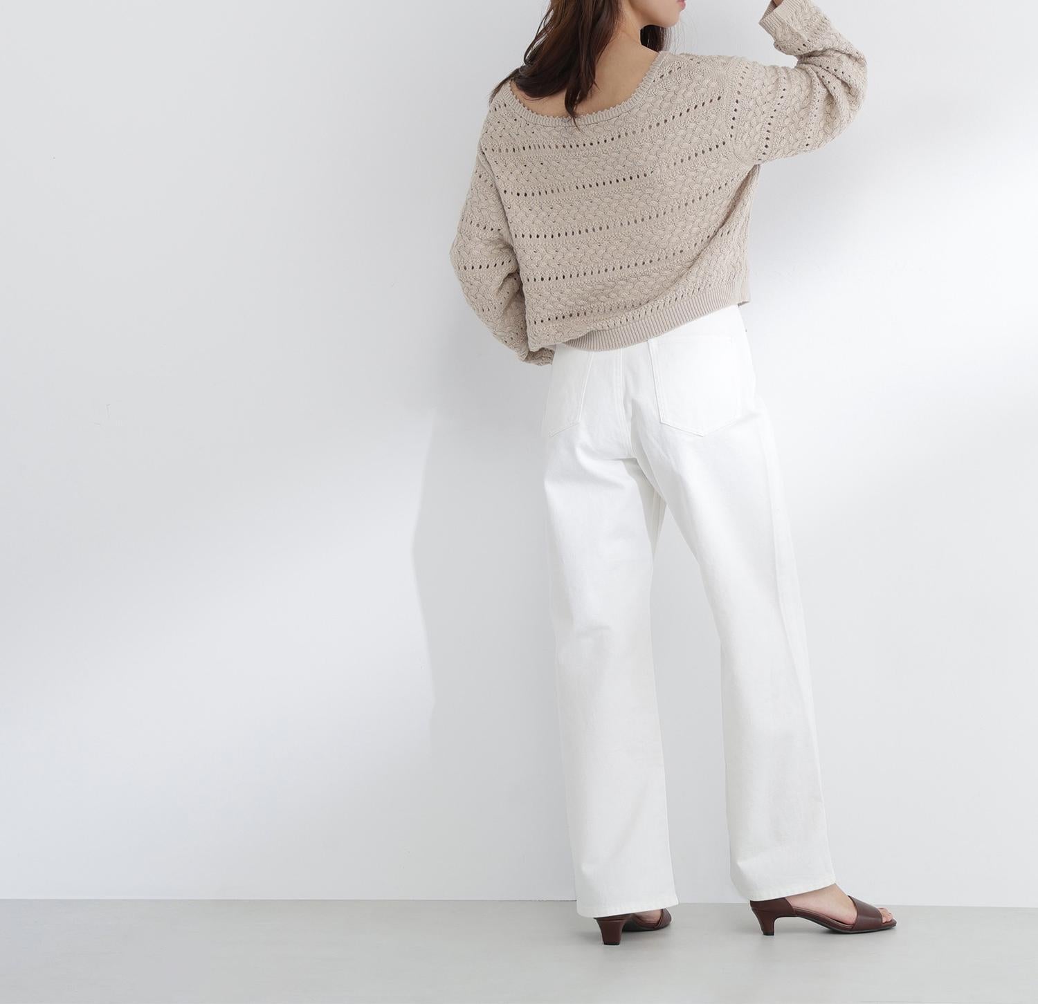 ワイドストレートデニムパンツ オフホワイト1