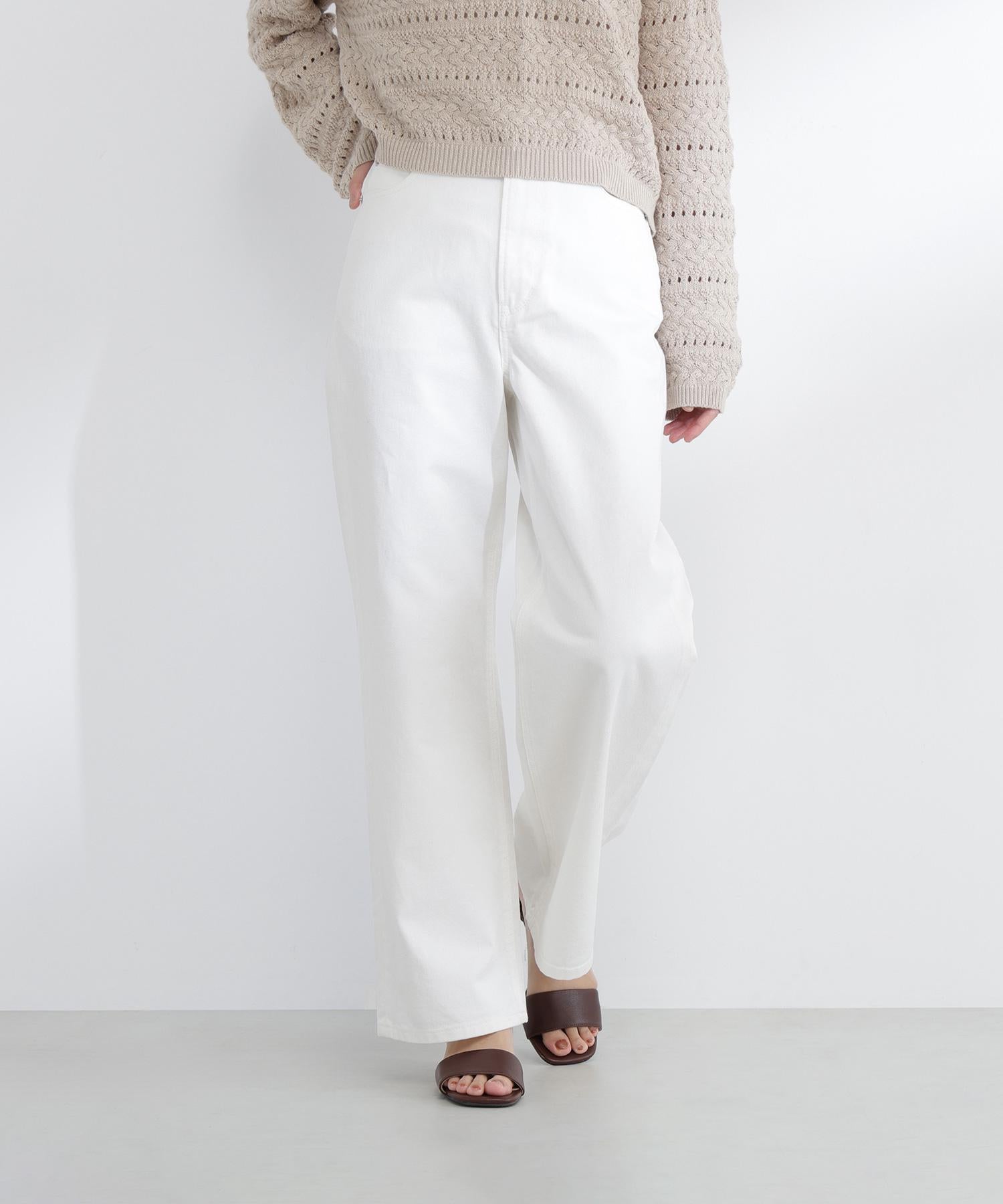 ワイドストレートデニムパンツ オフホワイト1