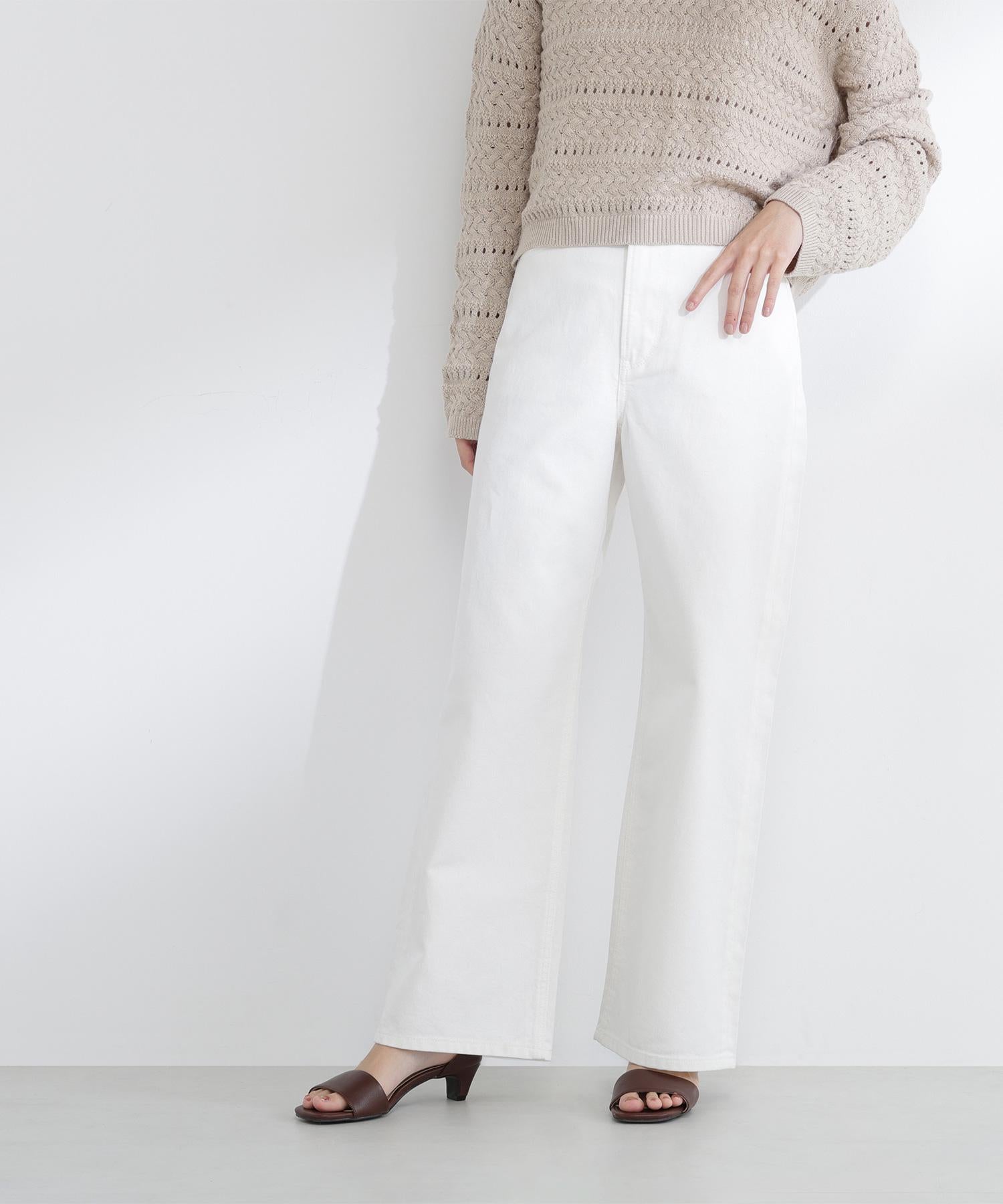 ワイドストレートデニムパンツ オフホワイト1