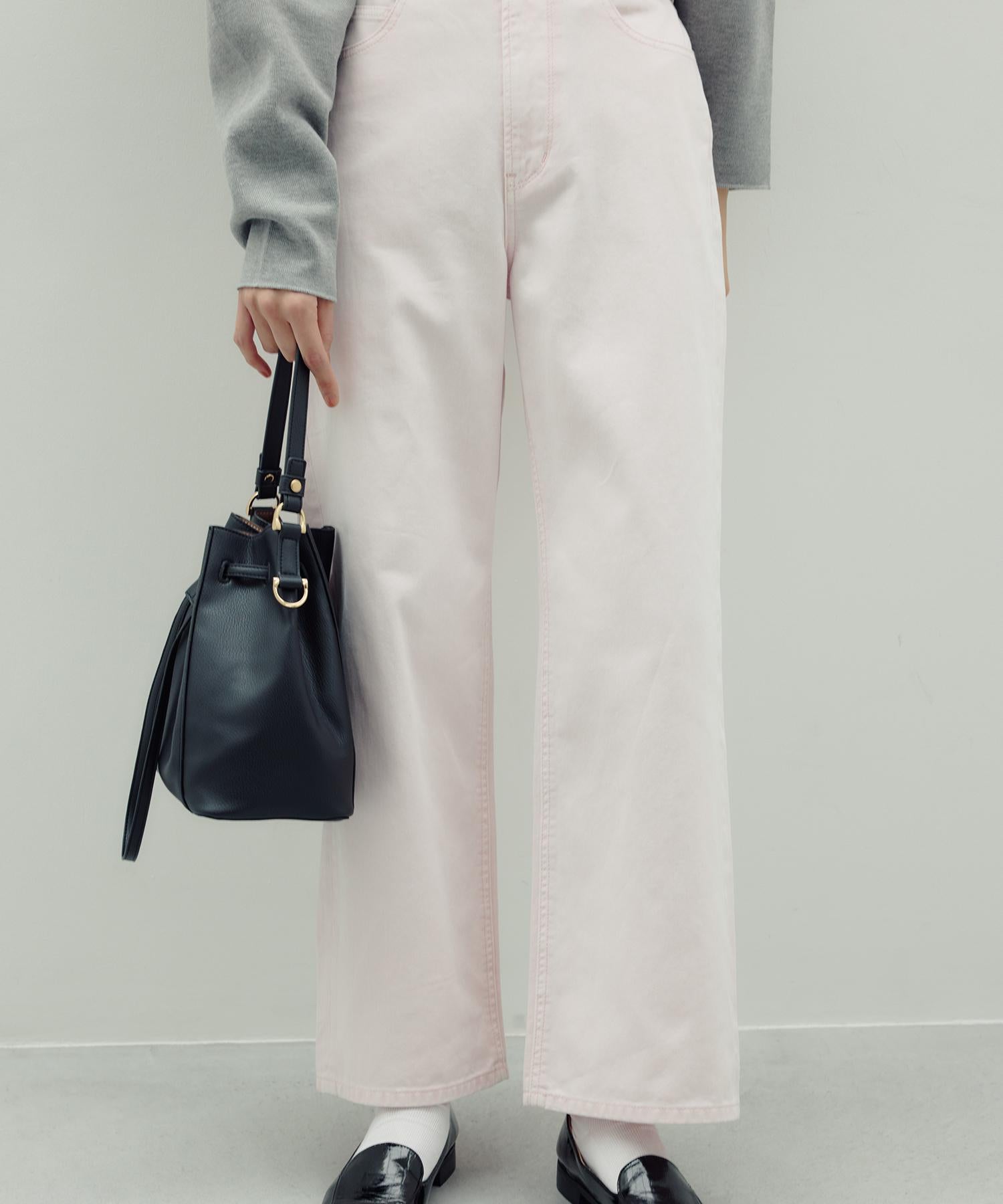 ワイドストレートデニムパンツ アイスピンク