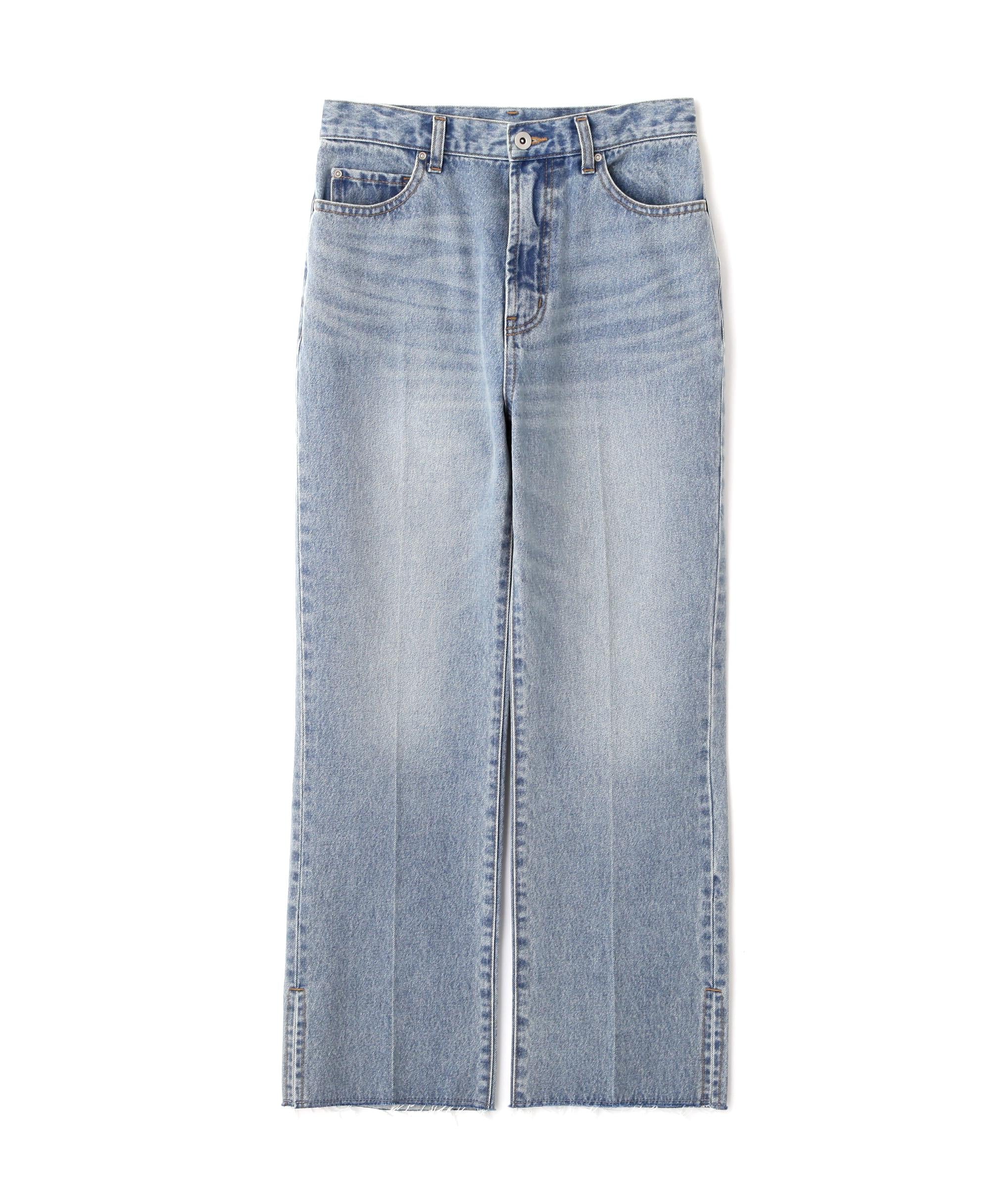 サイドスリットストレートデニムパンツ ブルー