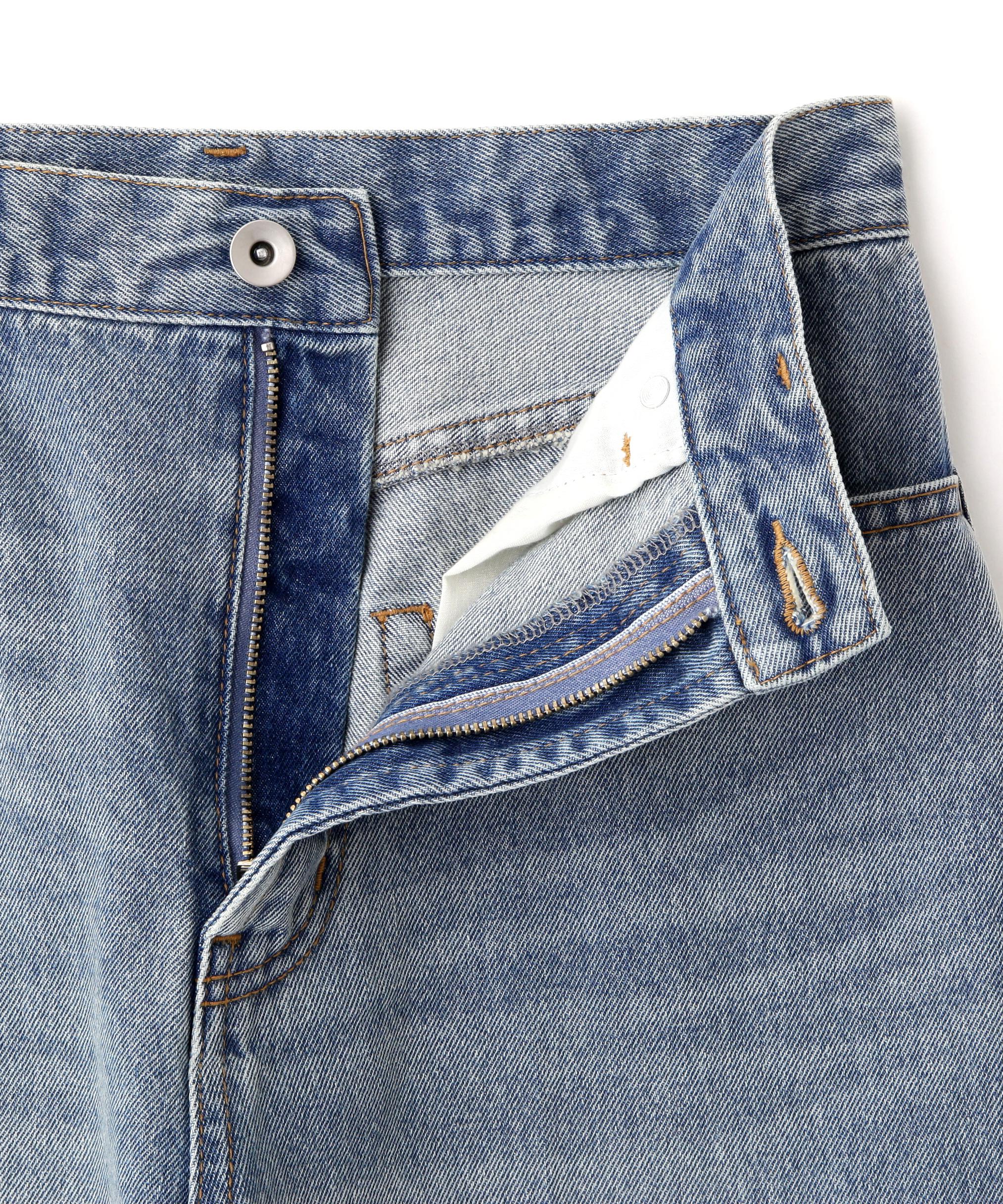 サイドスリットストレートデニムパンツ ブルー