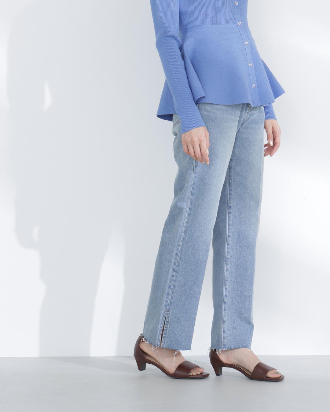 サイドスリットストレートデニムパンツ ブルー