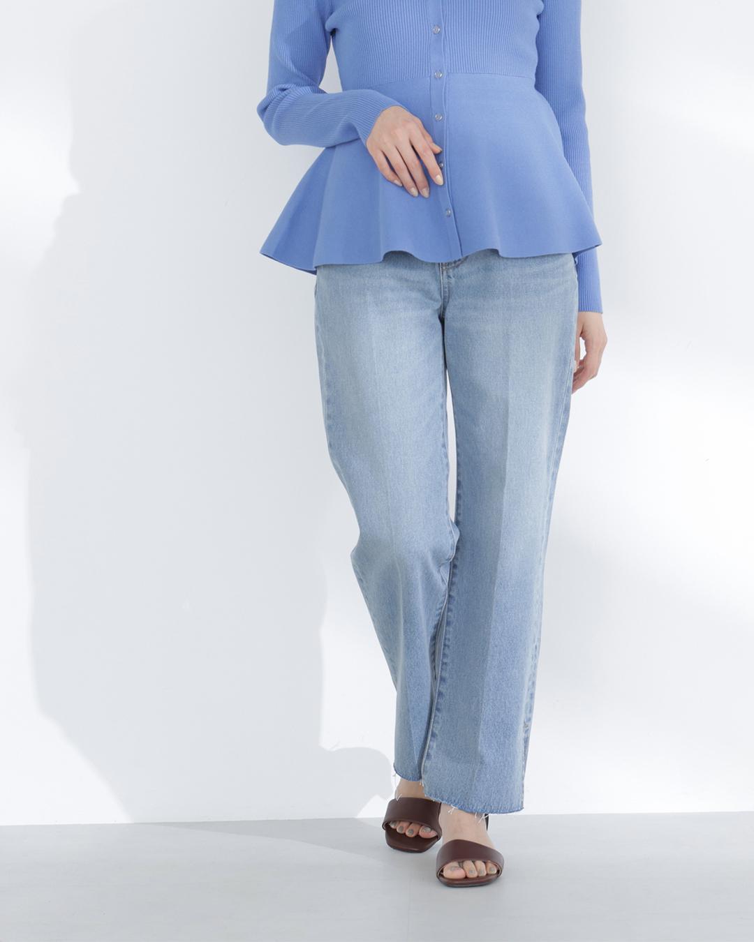 サイドスリットストレートデニムパンツ ブルー