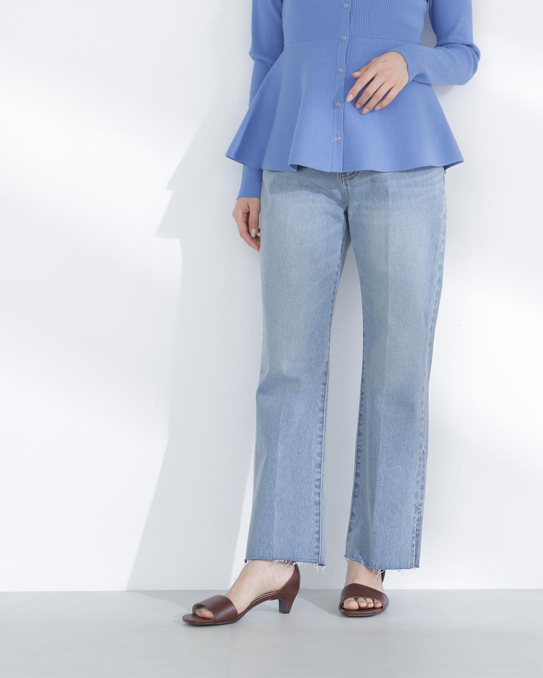 サイドスリットストレートデニムパンツ ブルー