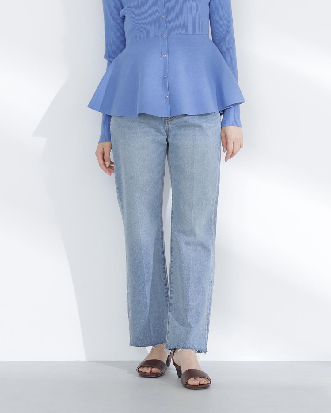 サイドスリットストレートデニムパンツ ブルー