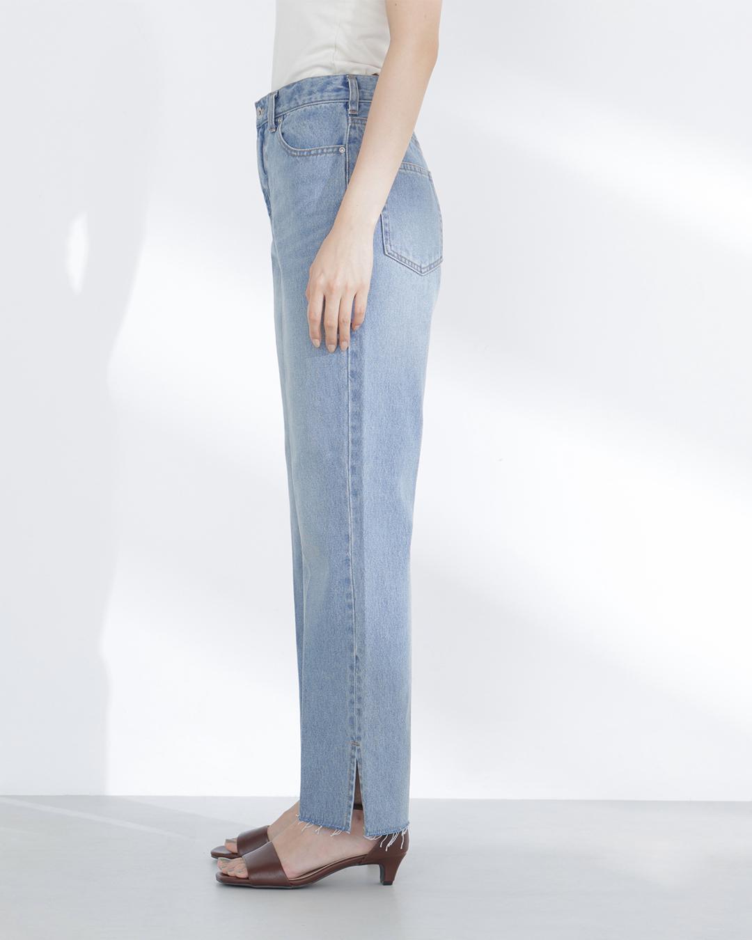 サイドスリットストレートデニムパンツ ブルー