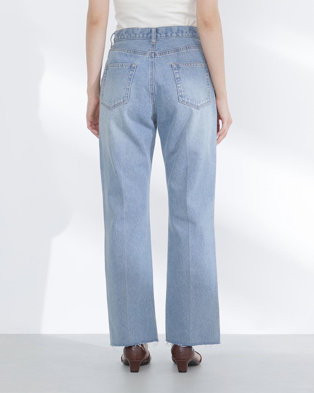 サイドスリットストレートデニムパンツ ブルー