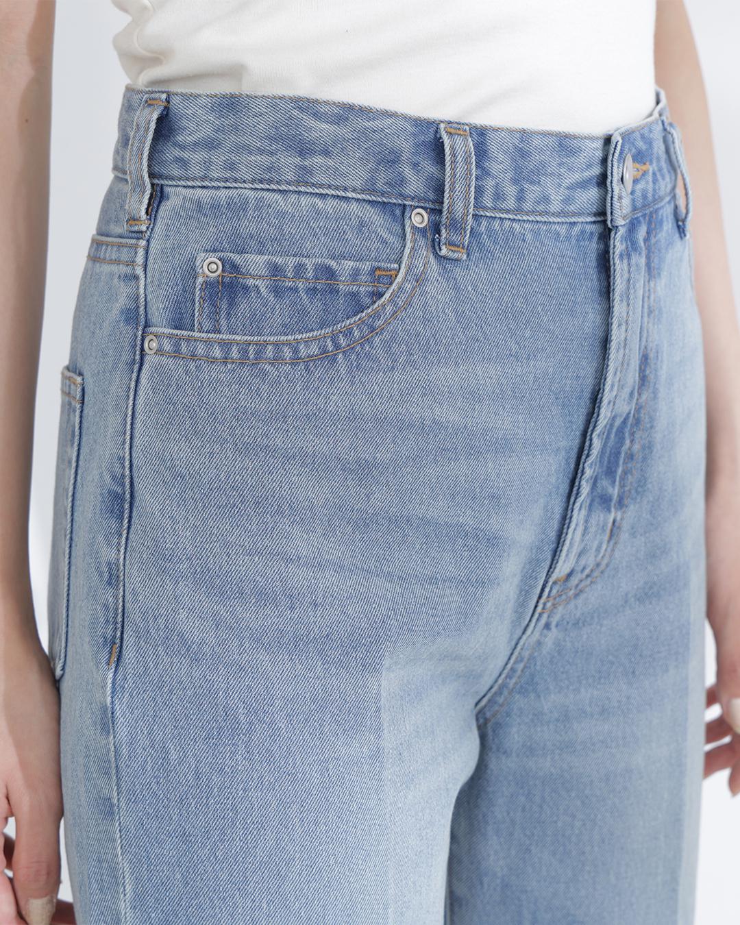 サイドスリットストレートデニムパンツ ブルー