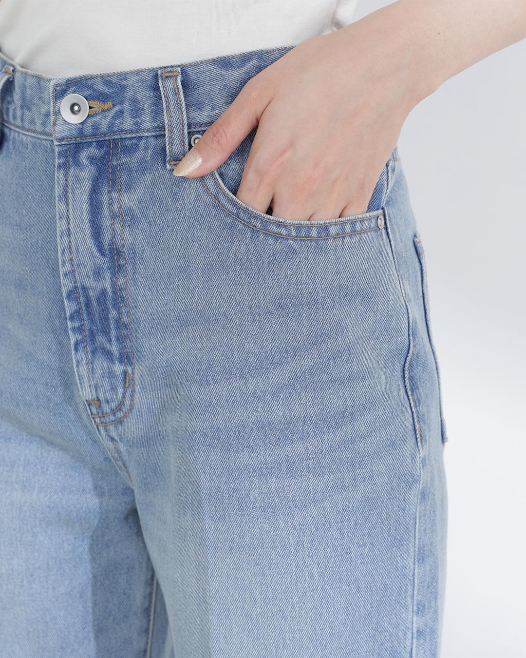 サイドスリットストレートデニムパンツ ブルー