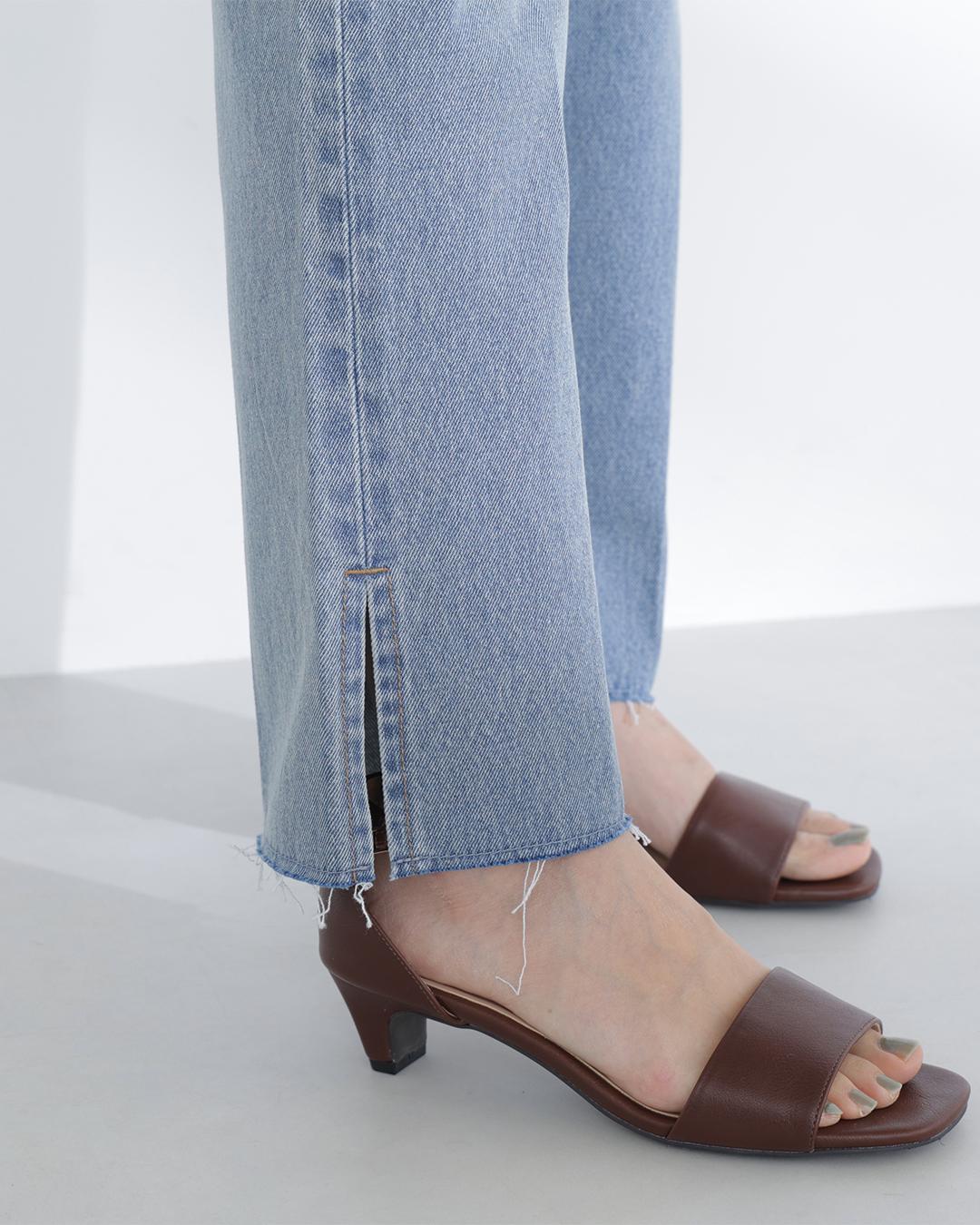 サイドスリットストレートデニムパンツ ブルー