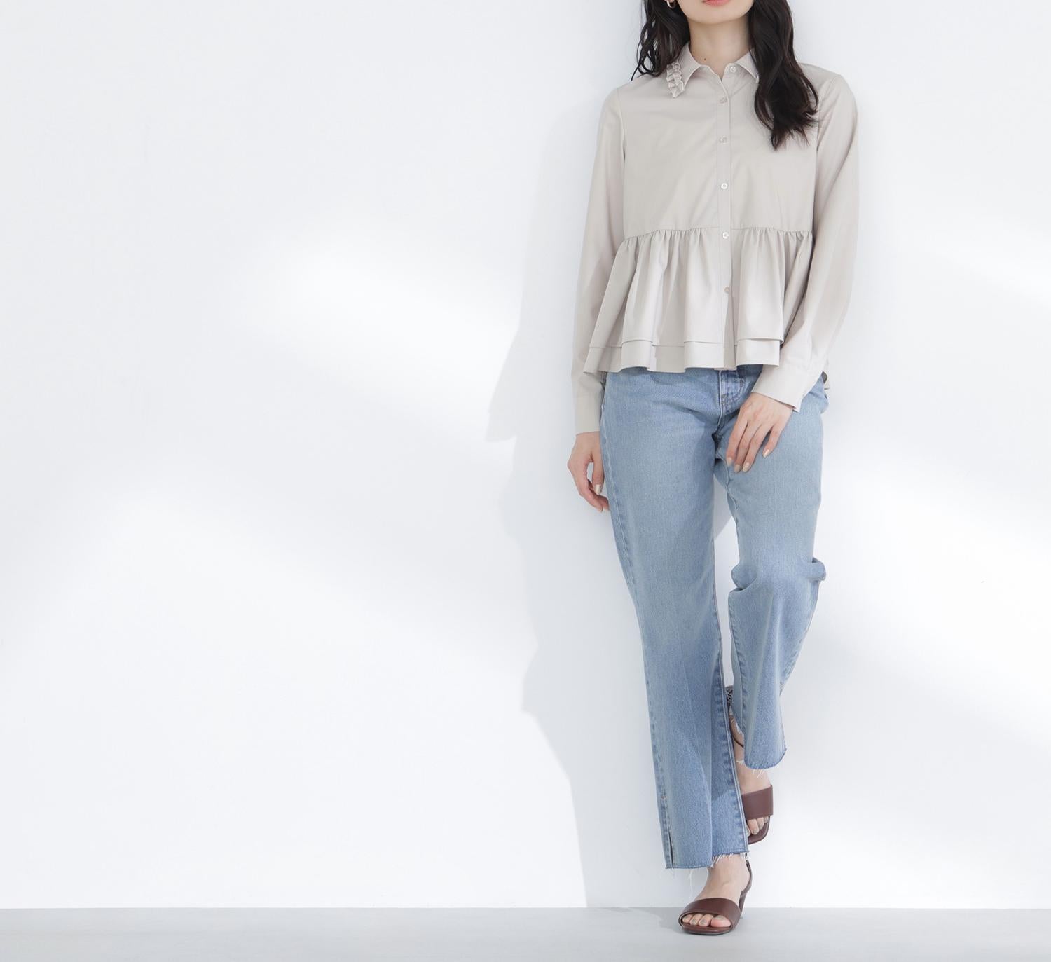 サイドスリットストレートデニムパンツ ブルー