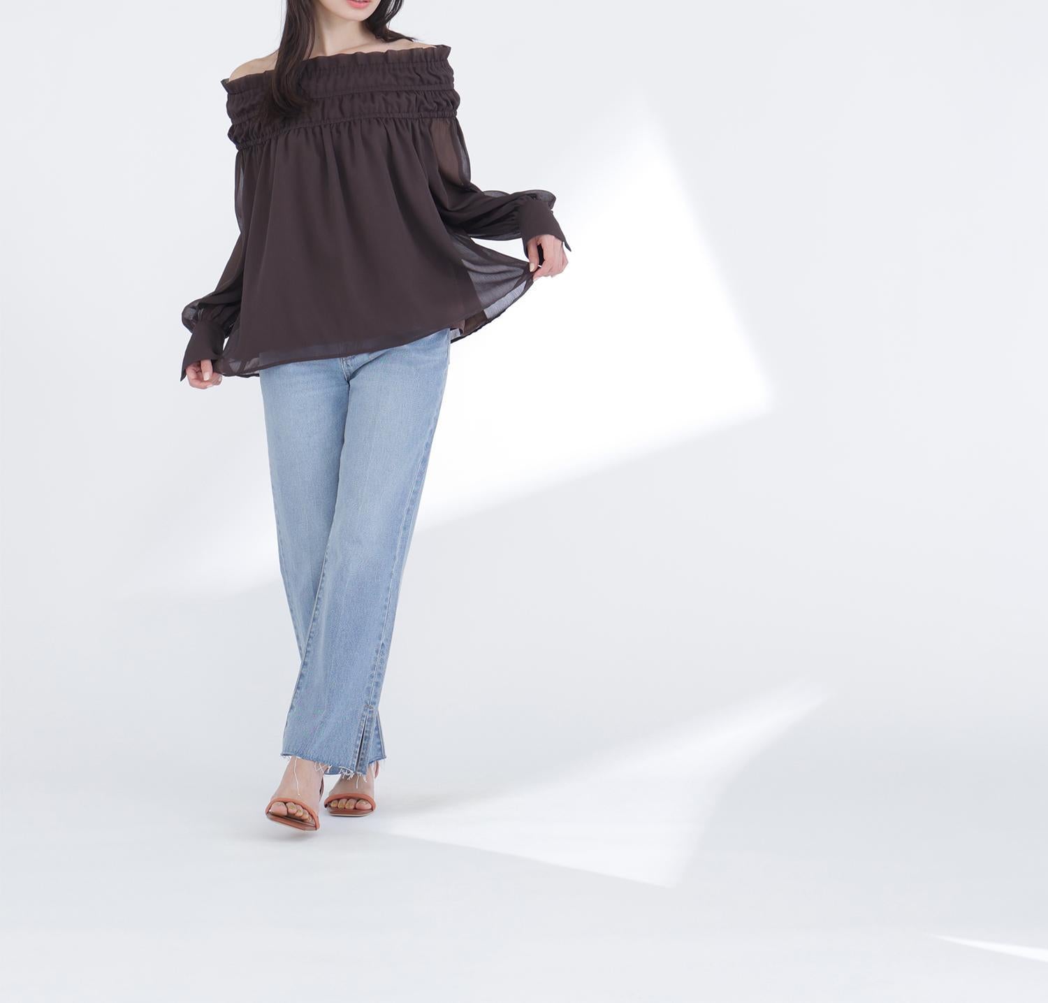 サイドスリットストレートデニムパンツ ブルー