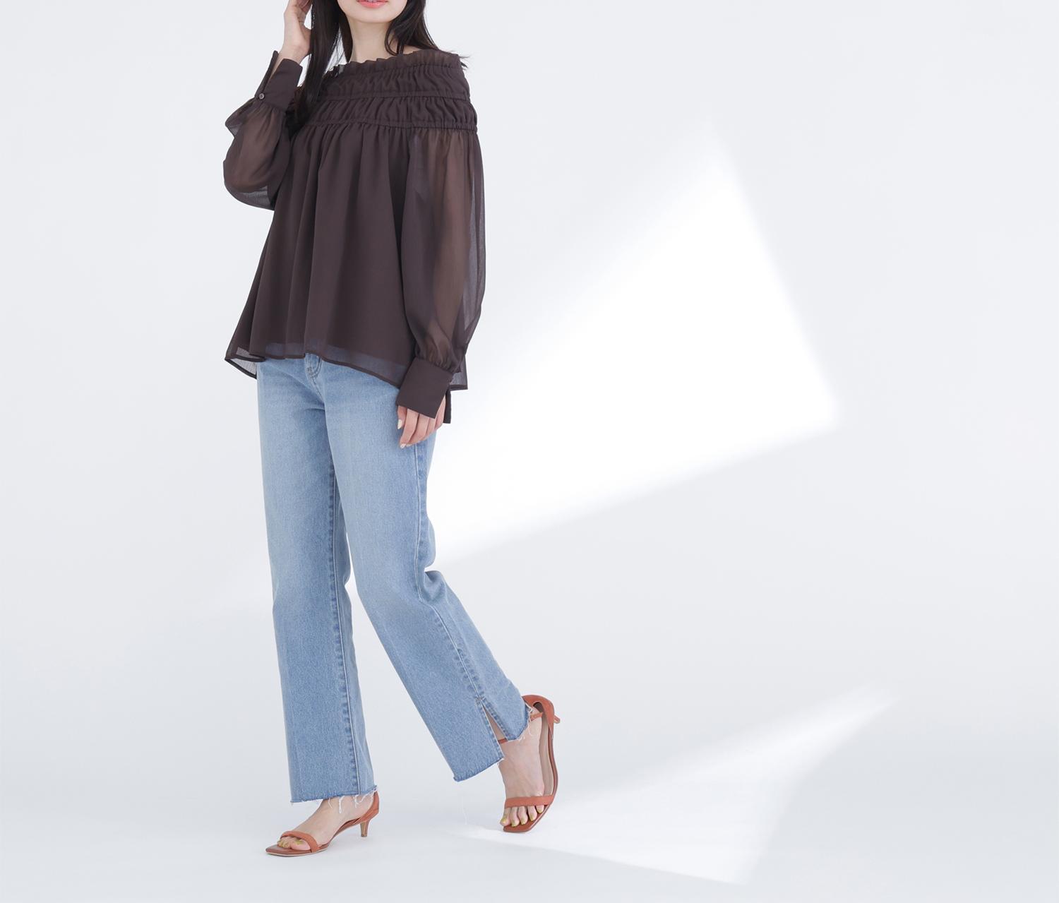 サイドスリットストレートデニムパンツ ブルー