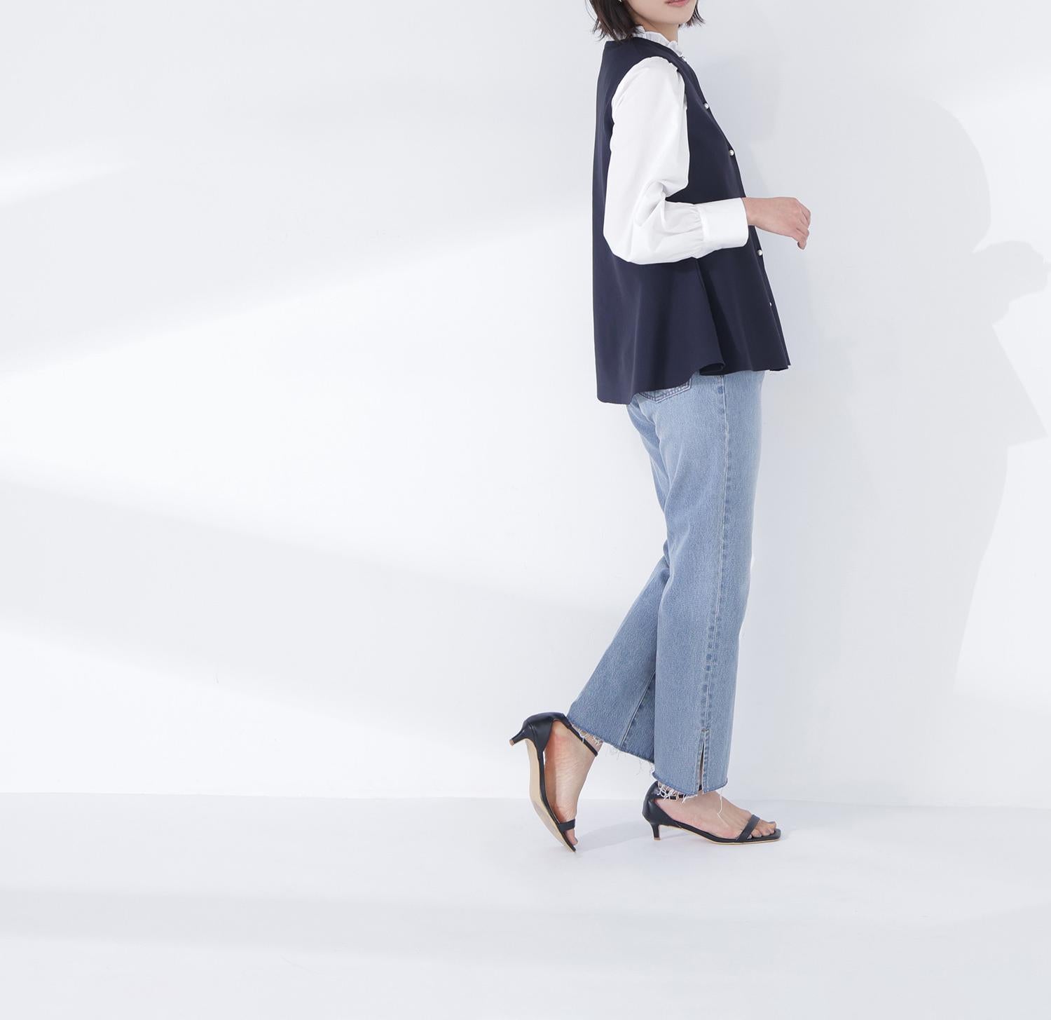 サイドスリットストレートデニムパンツ ブルー